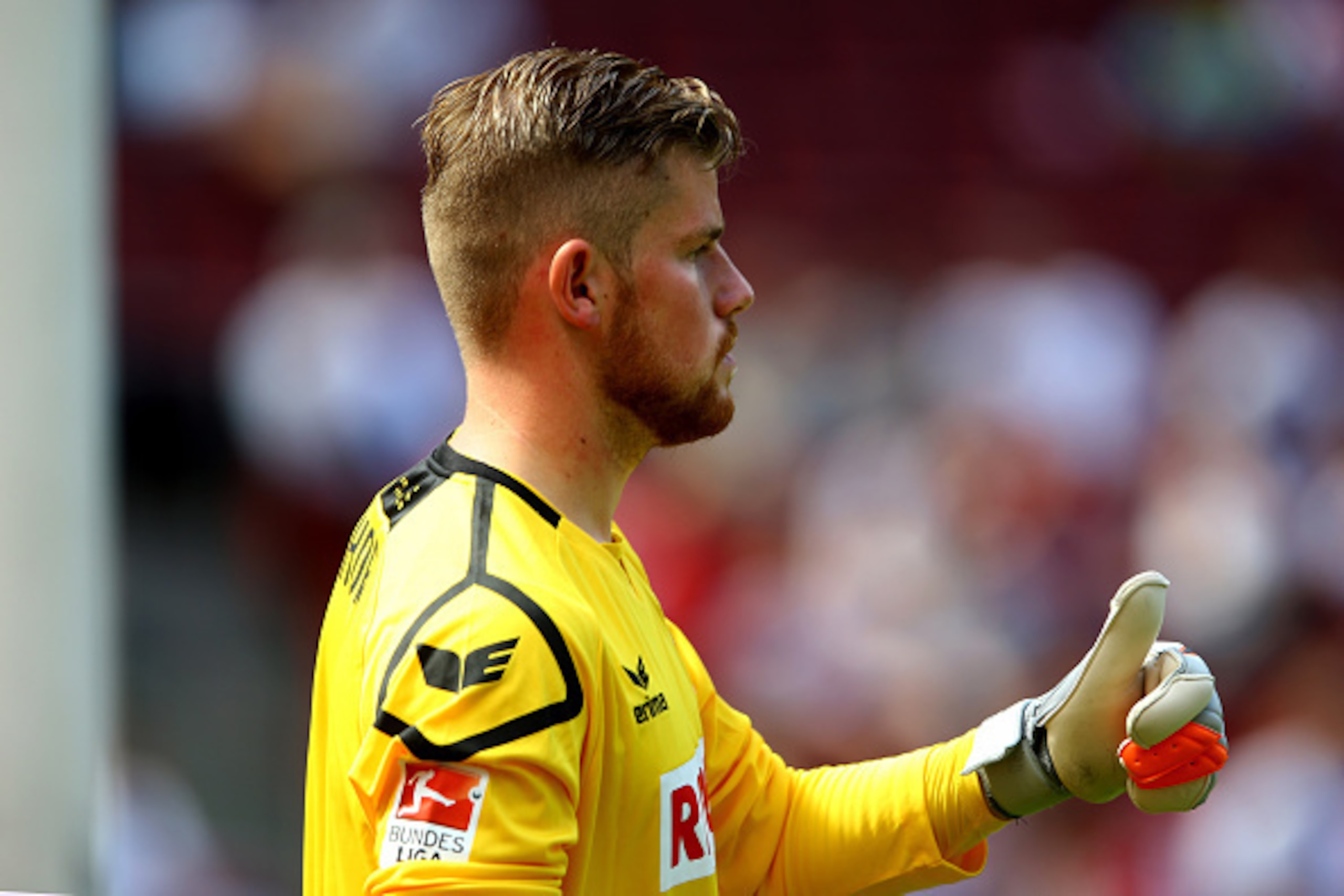 COLOGNE, GERMANY - AUGUST 01:  Timo Horn of Koeln issues instructions during the Colonia Cup 2015 match between 1. FC Koeln and Stoke City FC at RheinEnergieStadion on August 1, 2015 in Cologne, Germany.  (Photo by Christof Koepsel/Getty Images)