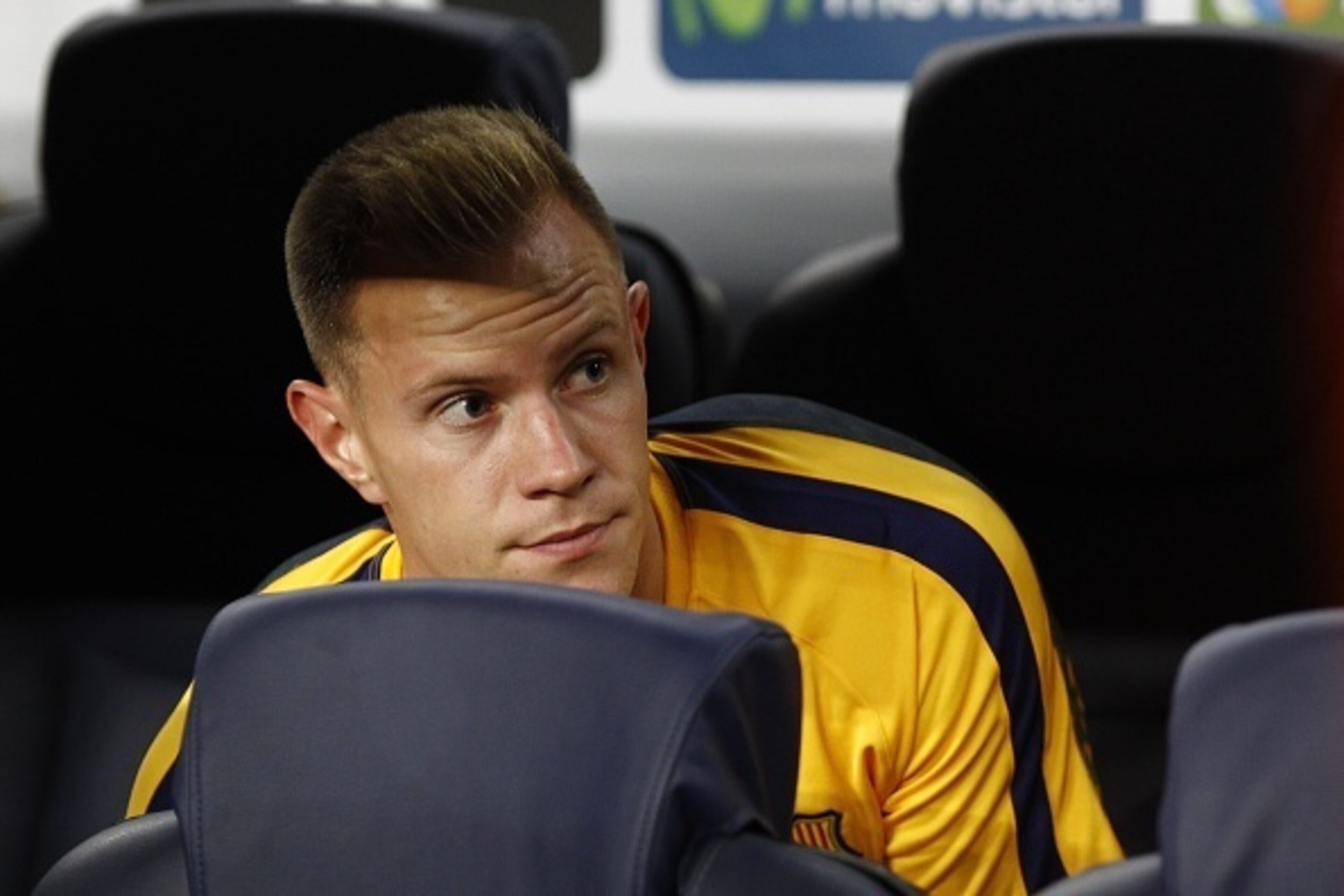 Barcelona's German goalkeeper Marc-Andre ter Stegen looks on during the Spanish Supercup second-leg football match FC Barcelona vs Athletic Club Bilbao at the Camp Nou stadium in Barcelona on August 17, 2015. AFP PHOTO / QUIQUE GARCIA        (Photo credit