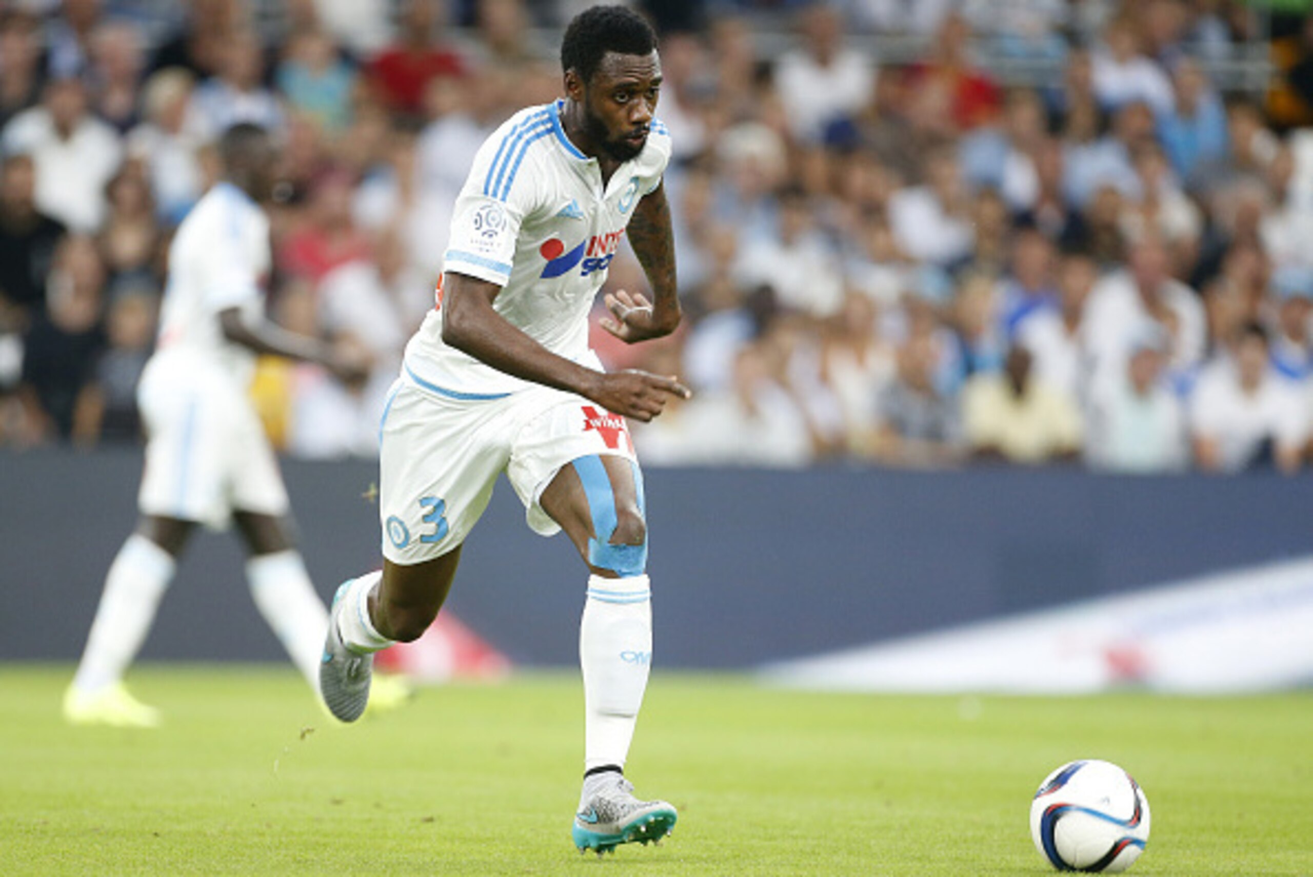 MARSEILLE - AUGUST 23: Nicolas N'Koulou of OM in action during the French Ligue 1 match between Olympique de Marseille (OM) and Troyes ESTAC at New Stade Velodrome on August 23, 2015 in Marseille, France. (Photo by Jean Catuffe/Getty Images)