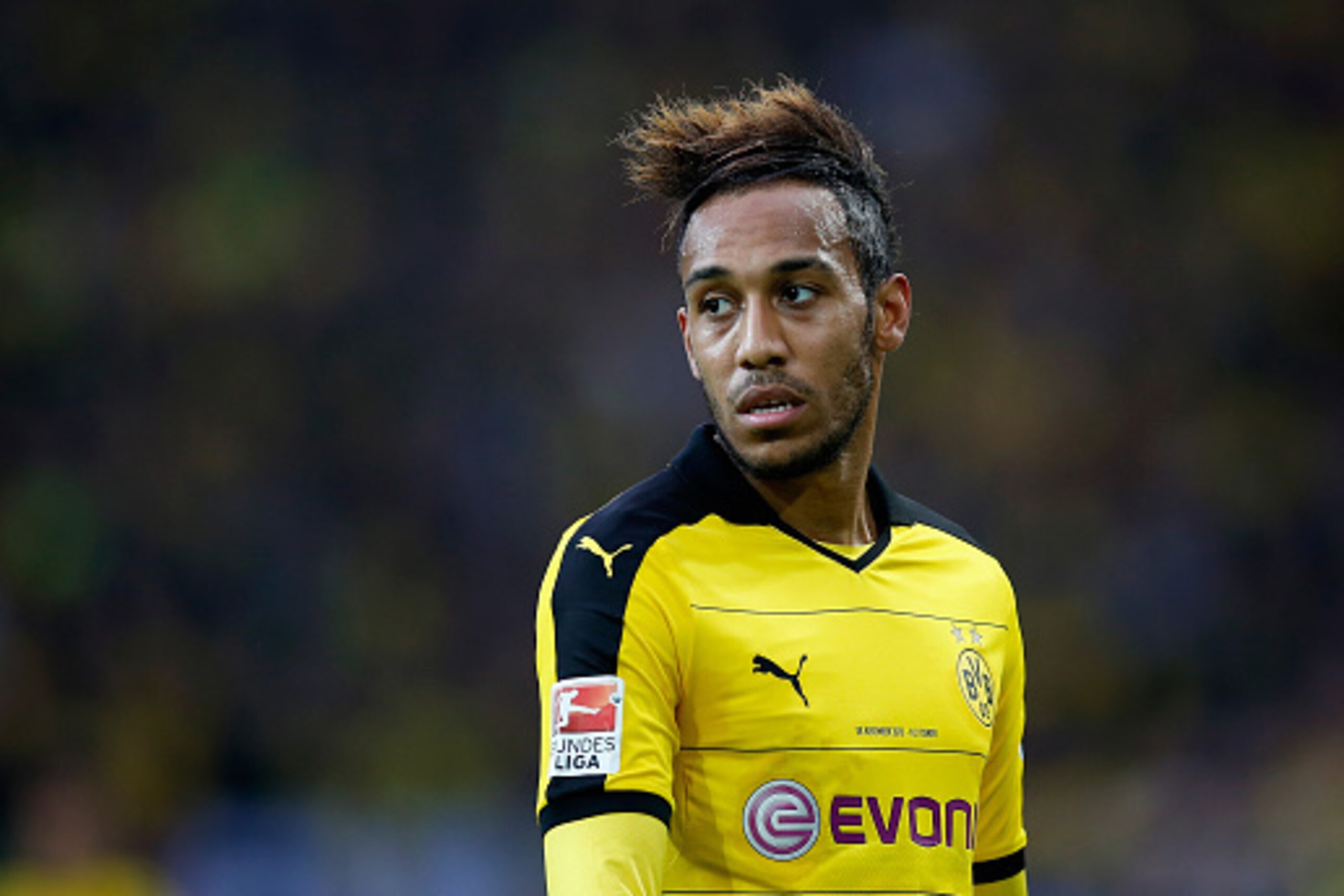 DORTMUND, GERMANY - NOVEMBER 08:  Pierre-Emerick Aubameyang of Dortmund looks on during the Bundesliga match between Borussia Dortmund and FC Schalke 04 at Signal Iduna Park on November 8, 2015 in Dortmund, Germany.  (Photo by Boris Streubel/Getty Images)