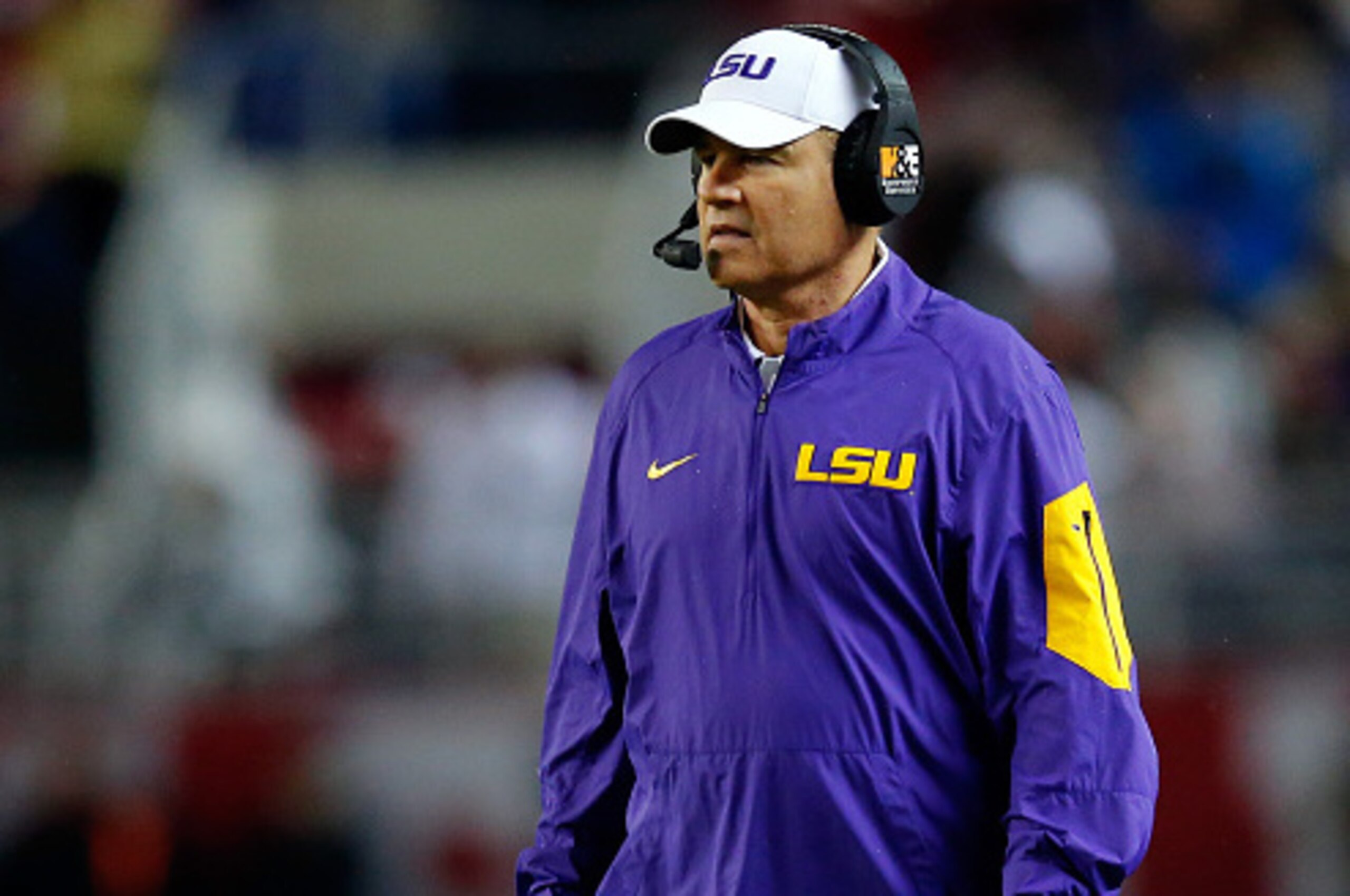 TUSCALOOSA, AL - NOVEMBER 07:  Les Miles, head coach of the LSU Tigers, looks on during the first quarter against the Alabama Crimson Tide at Bryant-Denny Stadium on November 7, 2015 in Tuscaloosa, Alabama.  (Photo by Kevin C. Cox/Getty Images)