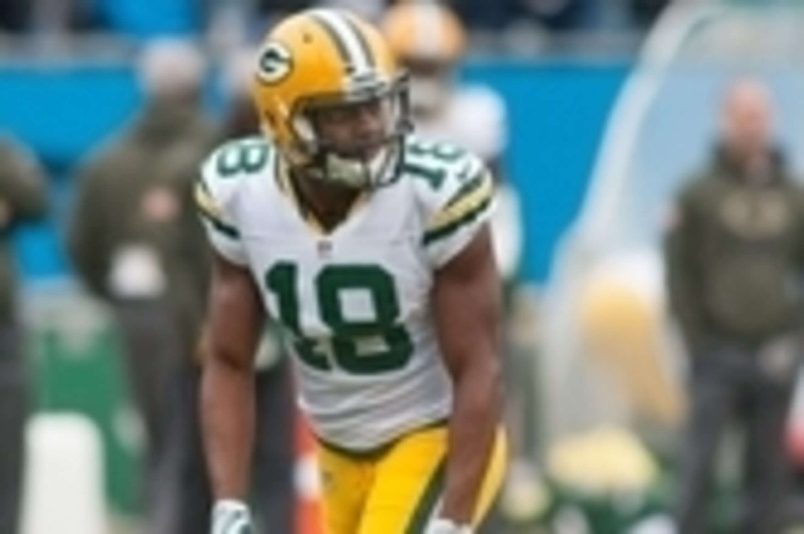 Nov 8, 2015; Charlotte, NC, USA; Green Bay Packers wide receiver Randall Cobb (18) lines up during the first half against the Carolina Panthers at Bank of America Stadium. The Panthers defeated the Packers 37-29. Mandatory Credit: Jeremy Brevard-USA TODAY