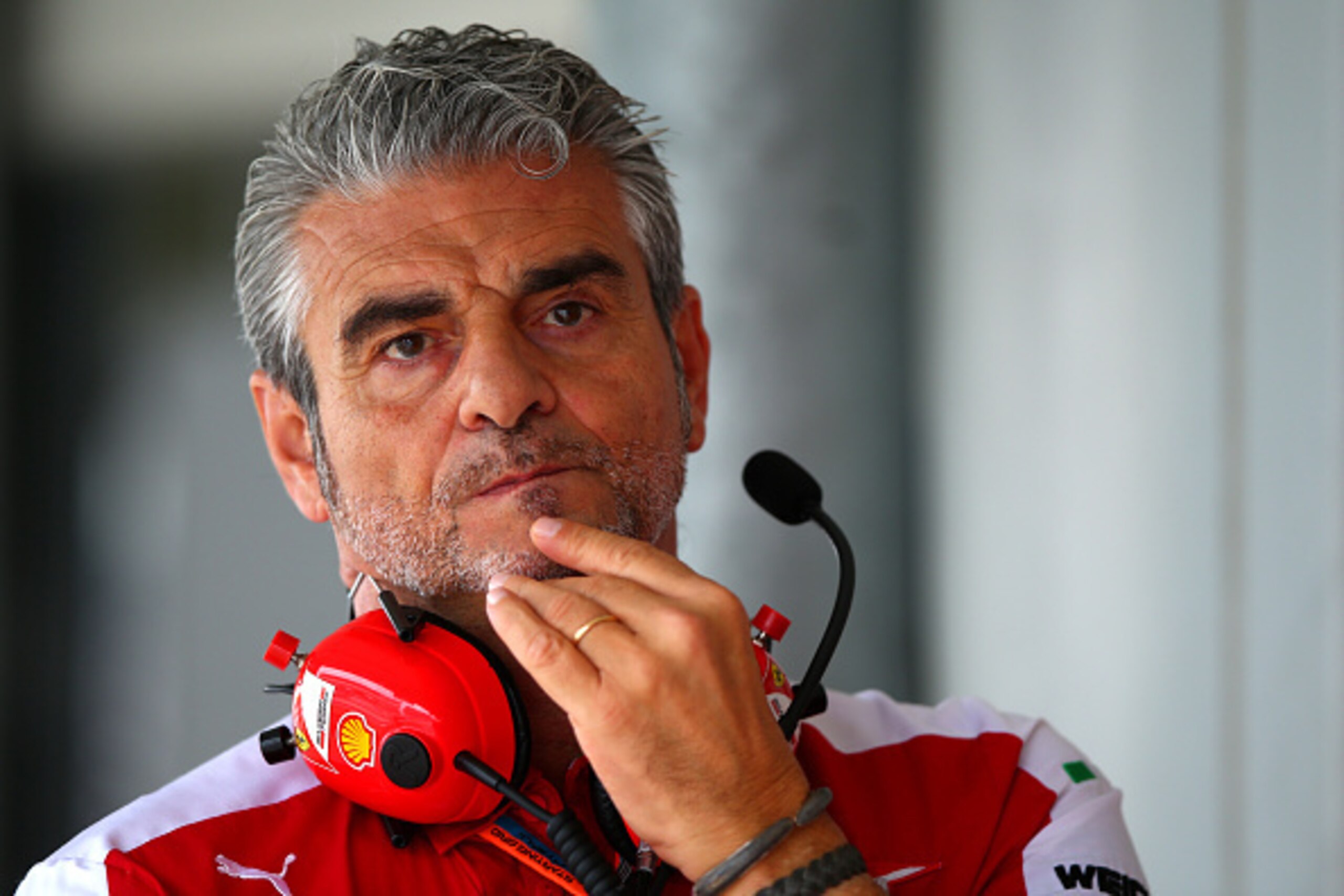 SUZUKA, JAPAN - SEPTEMBER 25:  Ferrari Team Principal Maurizio Arrivabene looks on in the garage during practice for the Formula One Grand Prix of Japan at Suzuka Circuit on September 25, 2015 in Suzuka.  (Photo by Mark Thompson/Getty Images)