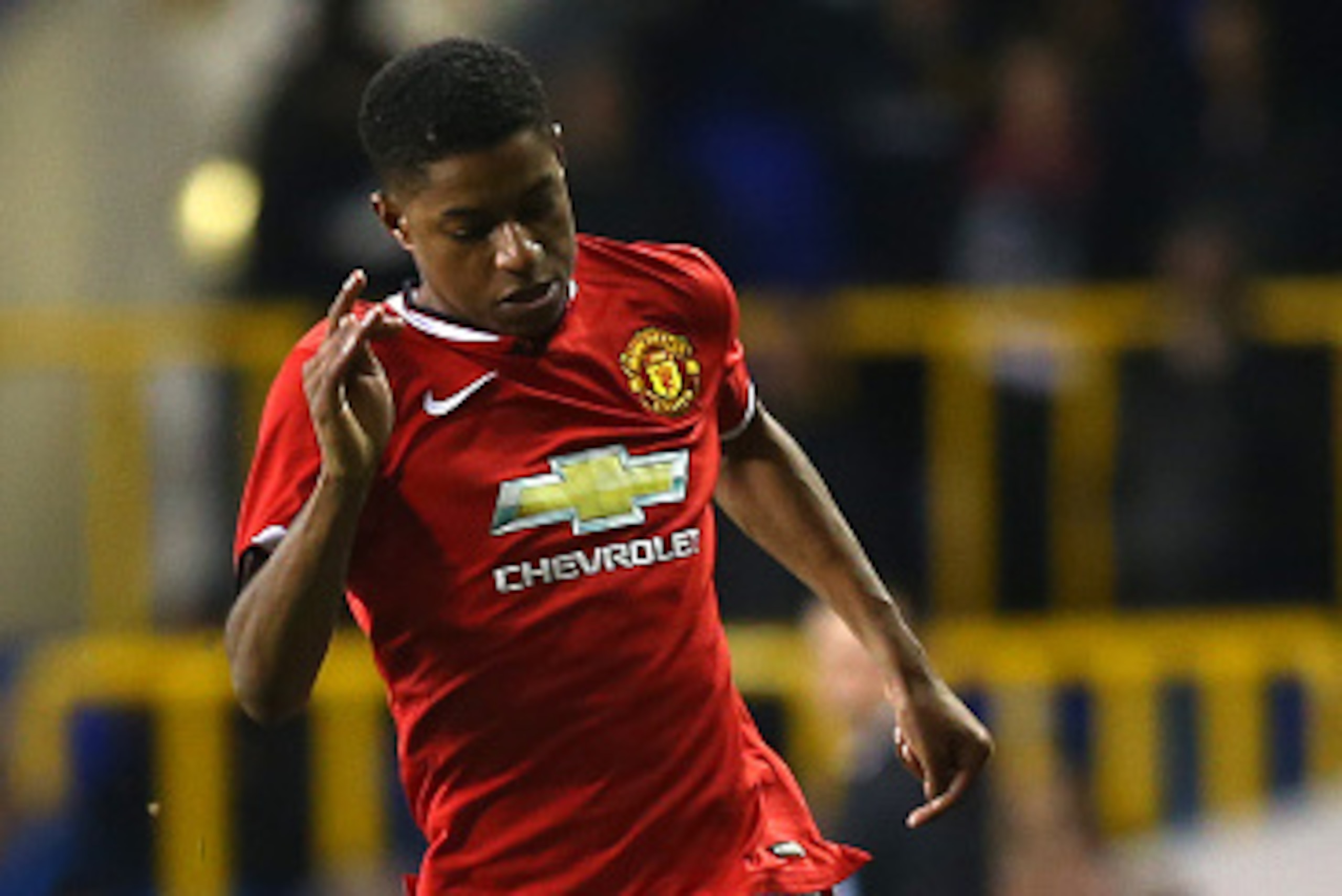 LONDON, ENGLAND - FEBRUARY 09: Marcus Rashford of Man United during the FA Youth Cup Fifth Round match between Tottenham Hotspur and Manchester United at White Hart Lane on February 09, 2015 in London, England. (Photo by Charlie Crowhurst/Getty Images)