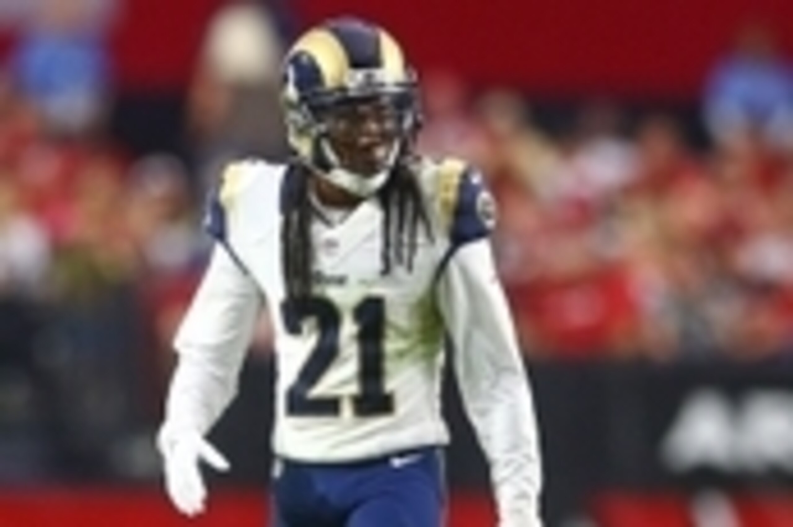 Nov 9, 2014; Glendale, AZ, USA; St. Louis Rams cornerback Janoris Jenkins (21) against the Arizona Cardinals at University of Phoenix Stadium. The Cardinals defeated the Rams 31-14. Mandatory Credit: Mark J. Rebilas-USA TODAY Sports
