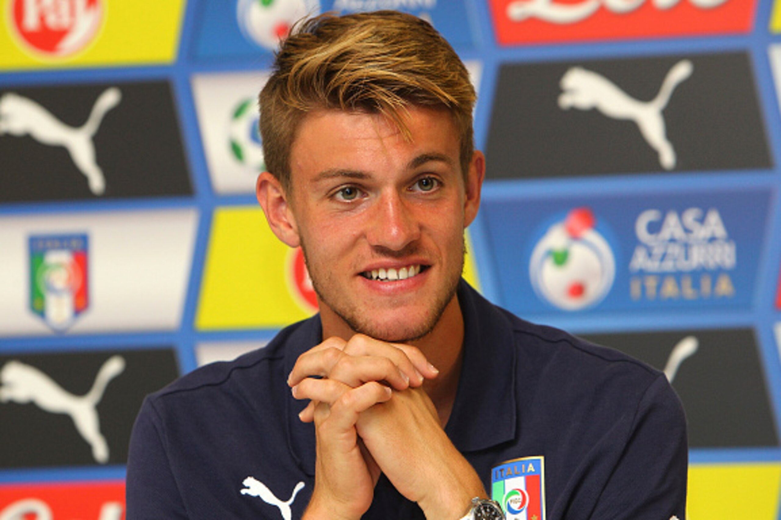 COMO, ITALY - JUNE 04:  Daniele Rugani of Italy U21 speaks to the media during a press conference at the club's training ground on June 4, 2015 in Appiano Gentile Como, Italy.  (Photo by Marco Luzzani/Getty Images)