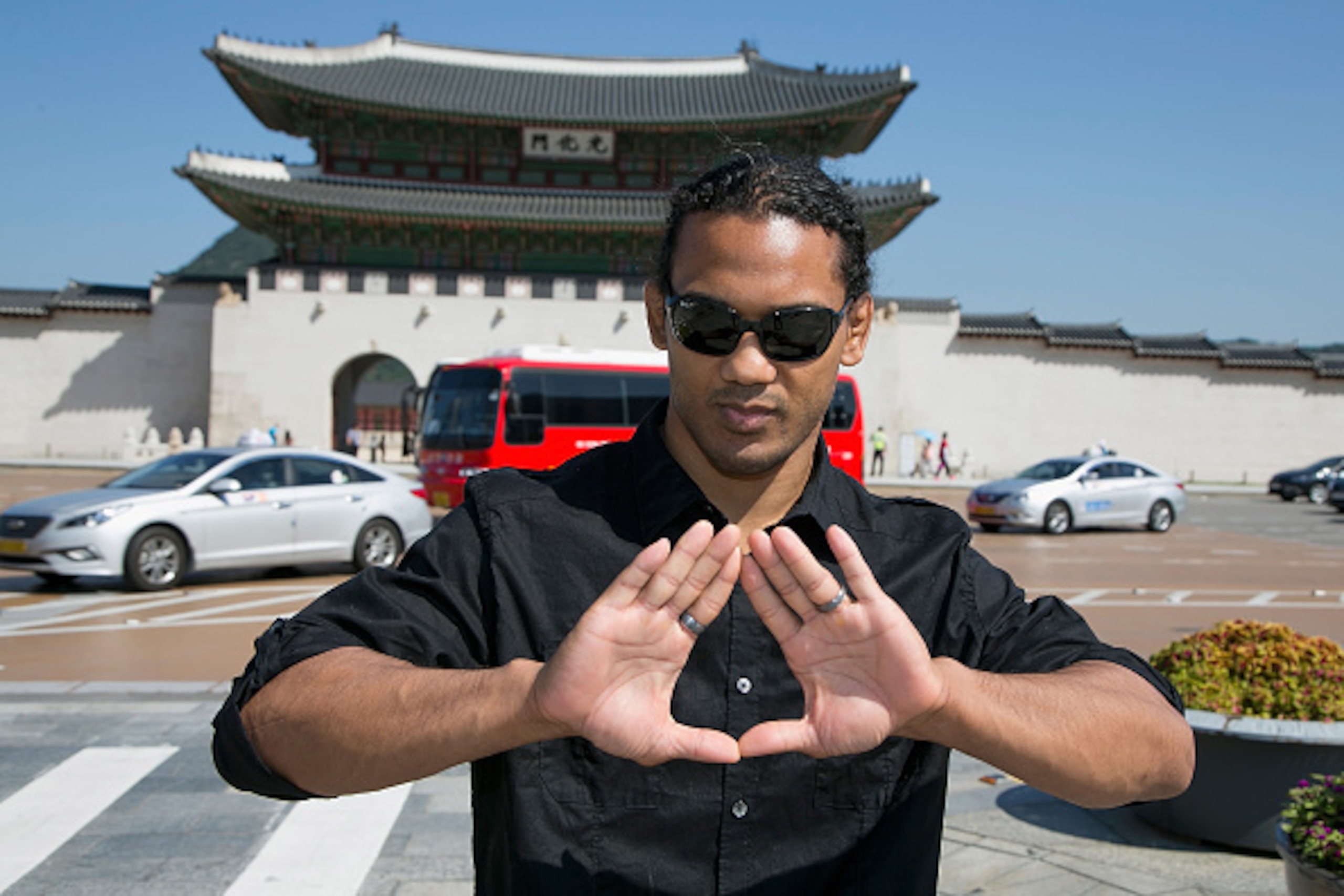 SEOUL, SOUTH KOREA - SEPTEMBER 10:  Benson Henderson poses in front of Gwanghwamun Gate on September 10, 2015 in Seoul, South Korea.  (Photo by Han Myung-Gu / Zuffa LLC/Zuffa LLC via Getty Images)