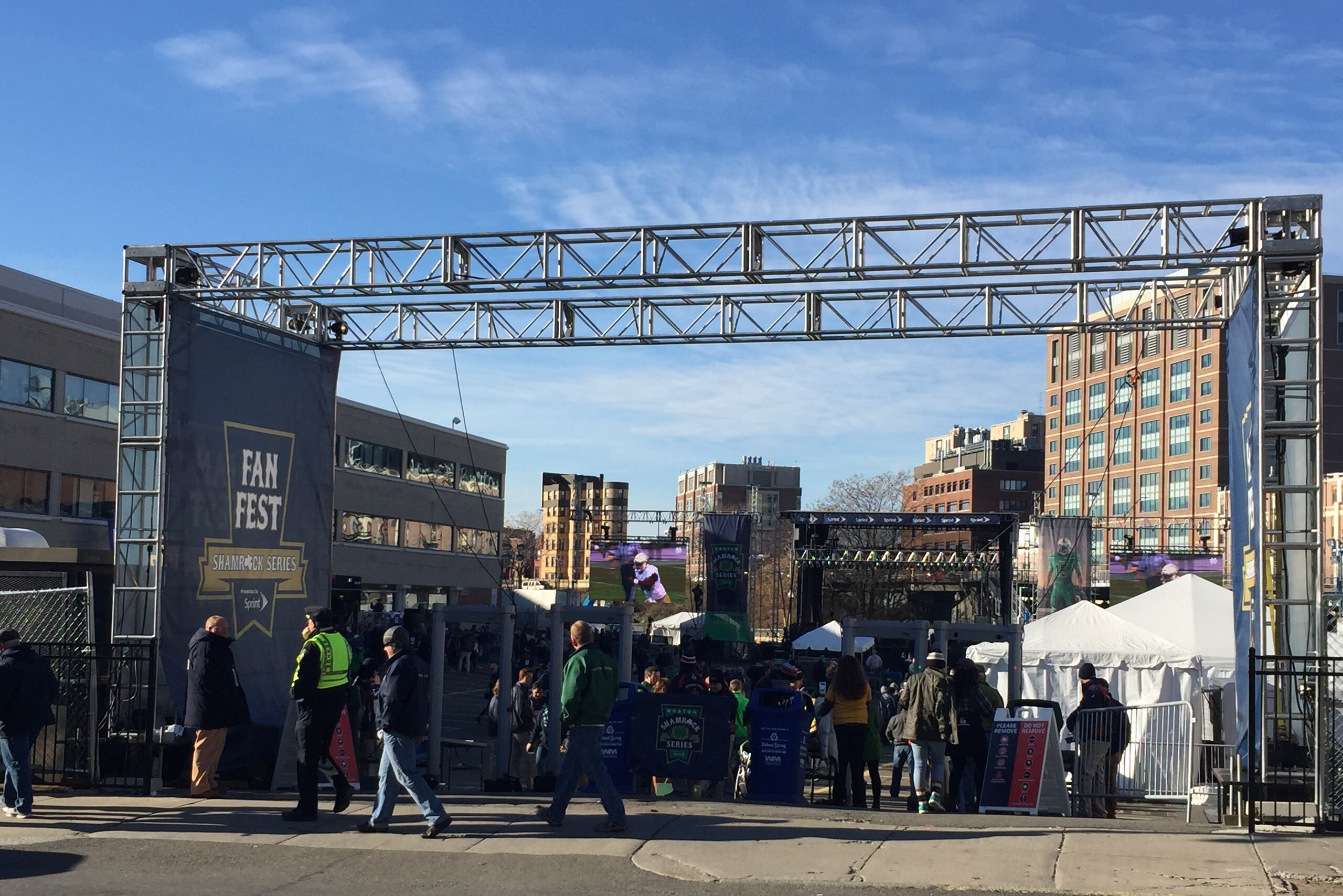 Notre Dame’s Fan Fest fills a parking lot just outside the ballpark.
