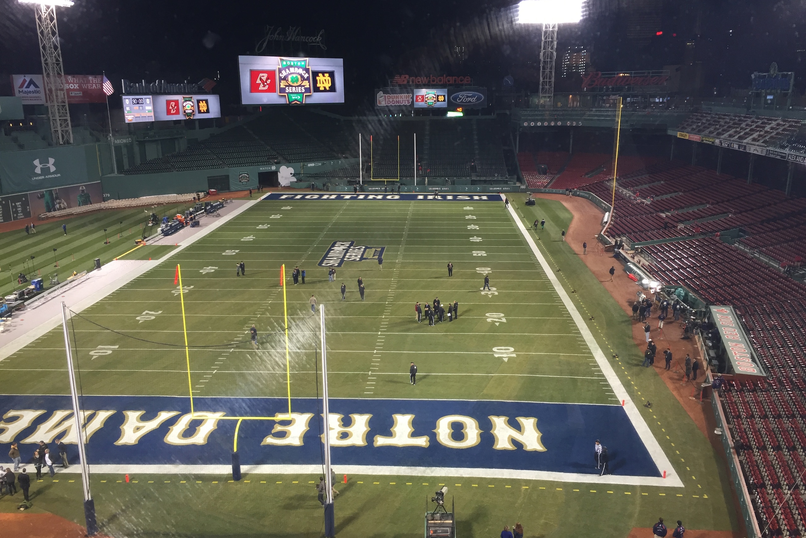 The field fits neatly inside the home of the Red Sox.