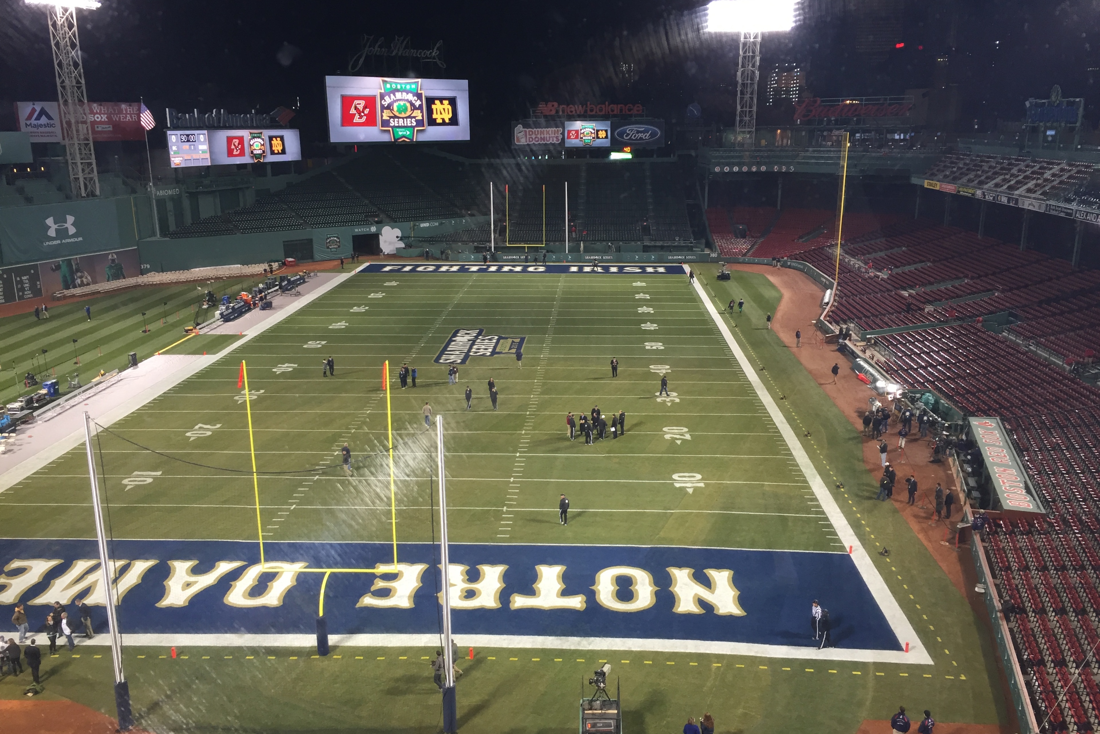 The field fits neatly inside the home of the Red Sox.