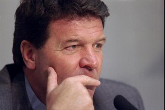 3 Mar 1999:  Portrait of Real Madrid coach John Toshack during the UEFA Champions League quarter-final first leg match against Dynamo Kiev at the Bernabeu Stadium in Madrid, Spain. The game ended 1-1. \ Mandatory Credit: Graham Chadwick /Allsport