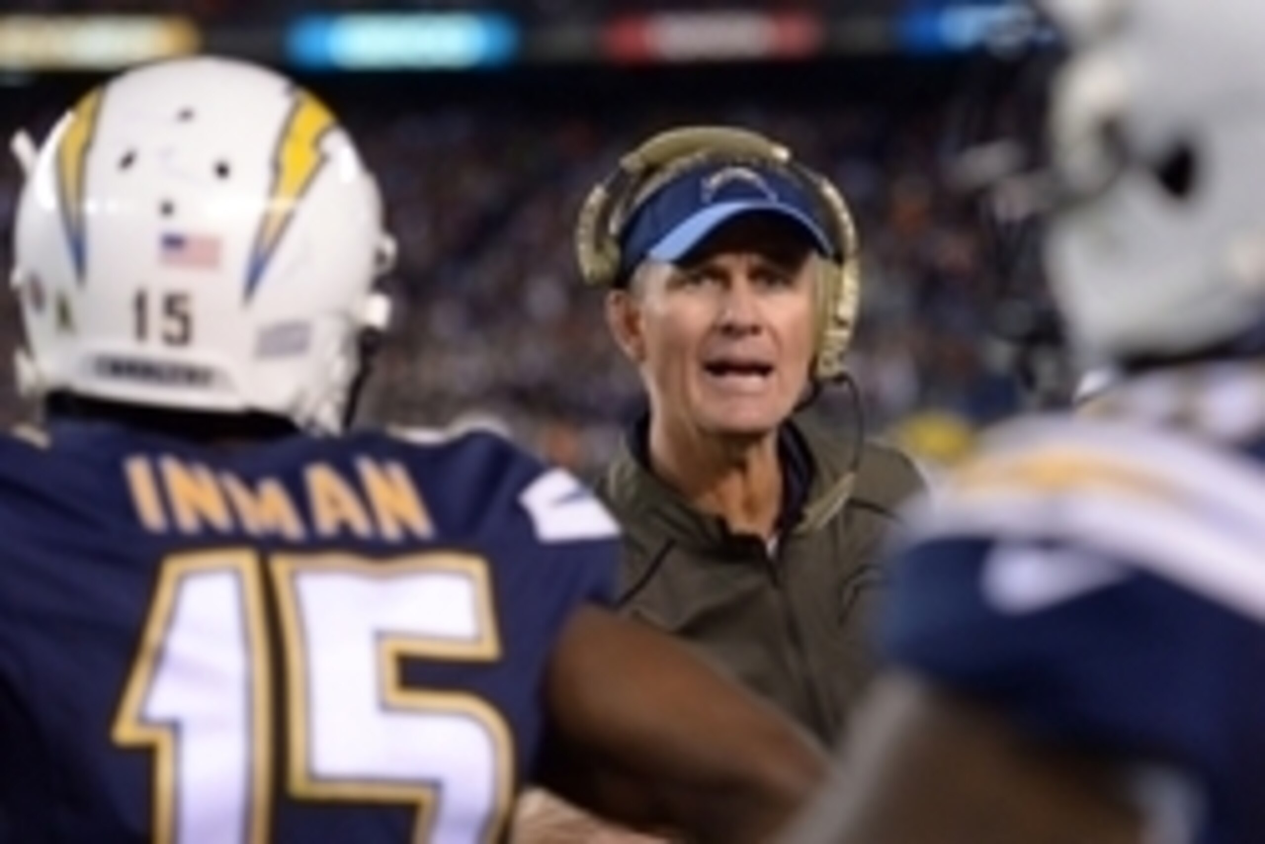 Nov 9, 2015; San Diego, CA, USA; San Diego Chargers head coach Mike McCoy yells to the offense during the fourth quarter against the Chicago Bears at Qualcomm Stadium. Mandatory Credit: Jake Roth-USA TODAY Sports