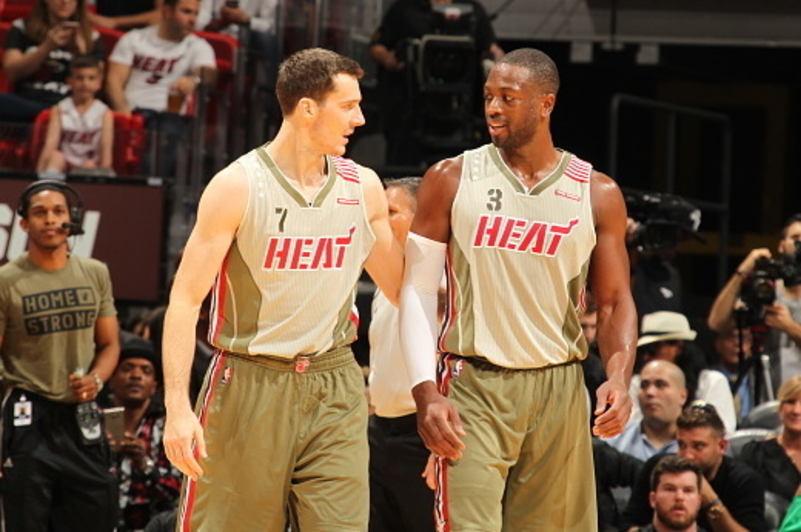 MIAMI, FL - NOVEMBER 8:  Goran Dragic #7 and Dwyane Wade #3 of the Miami Heat during the game against the Toronto Raptors on November 8, 2015 at American Airlines Arena in Miami, Florida. NOTE TO USER: User expressly acknowledges and agrees that, by downl