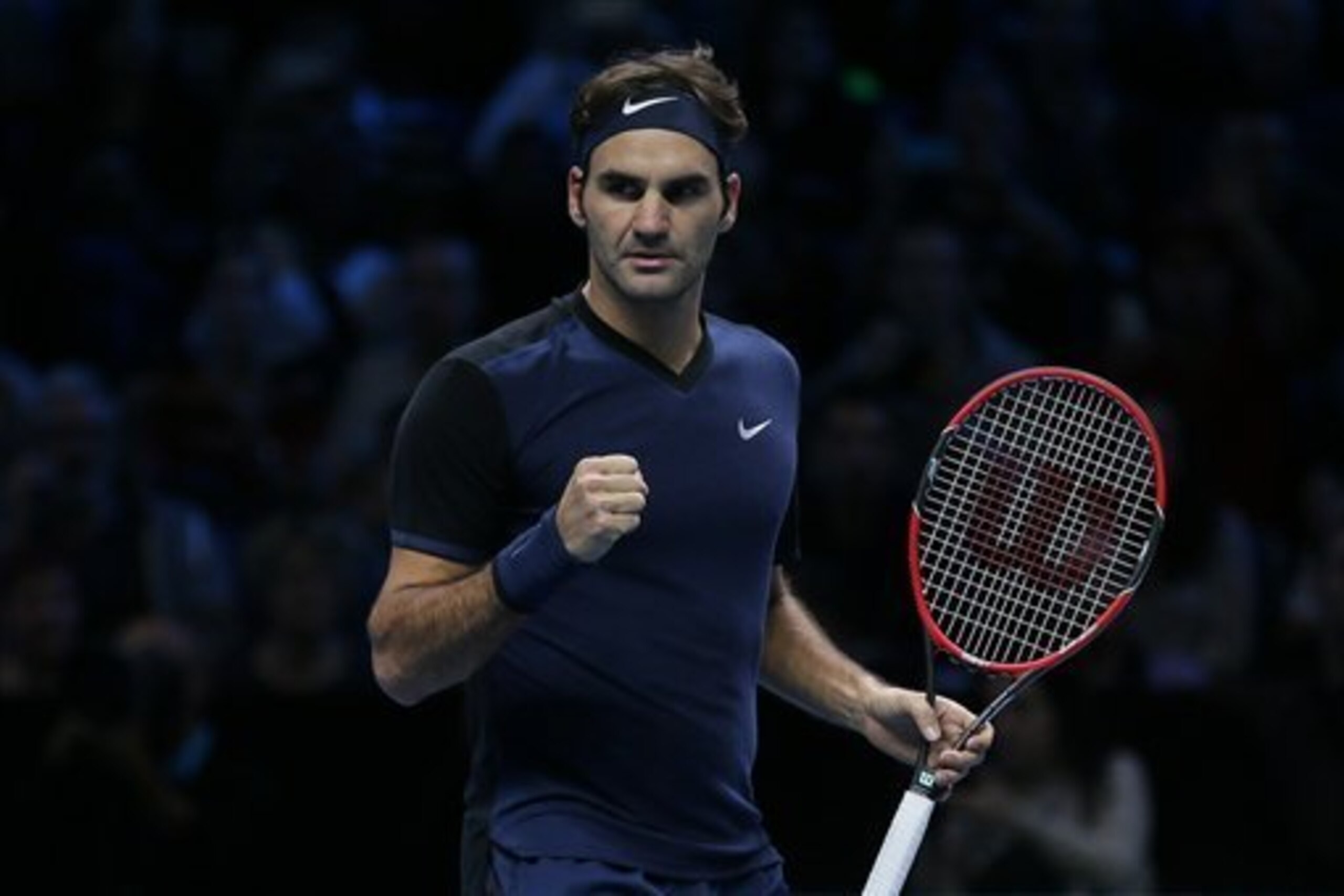 Roger Federer during a match against Tomas Berdych at the ATP Finals.
