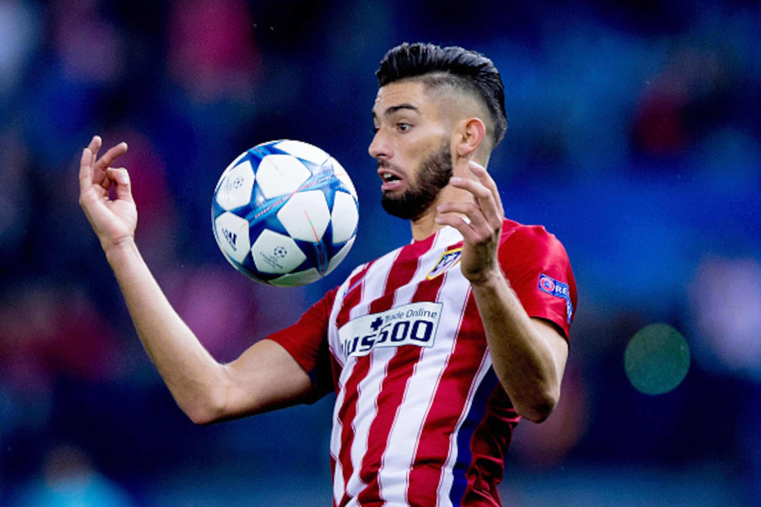 MADRID, SPAIN - OCTOBER 21:  Yannick Carrasco of Atletico de Madrid controls the ball during the UEFA Champions League Group C match between Club Atletico de Madrid and FC Astana at Vicente Calderon stadium on October 21, 2015 in Madrid, Spain.  (Photo by