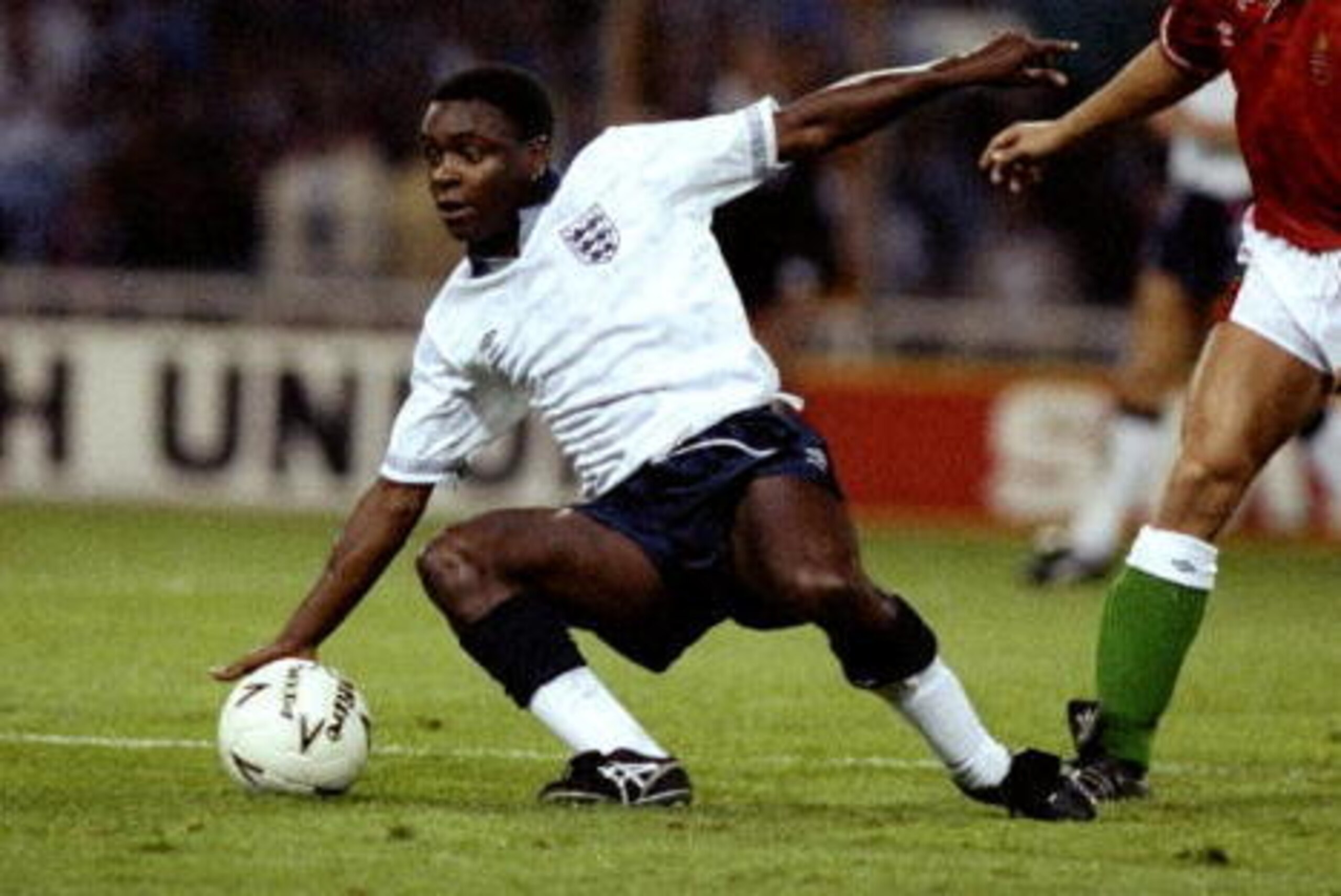 12 Sep 1990:  Paul Parker (left) of England in action during a Friendly match against Hungary at Wembley Stadium in London. England won the match 1-0. \ Mandatory Credit: Dan  Smith/Allsport