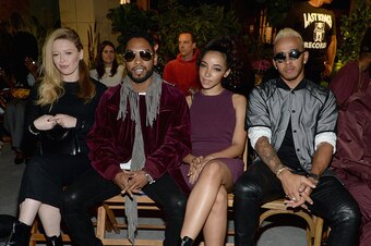 NEW YORK, NY - SEPTEMBER 13:  (L-R) Natasha Lyonne, Miguel, Tinashe and Lewis Hamilton attend the Opening Ceremony Spring 2016 fashion show during New York Fashion Week at 25 Wall Street on September 13, 2015 in New York City.  (Photo by Ben Gabbe/Getty I