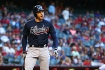 Jun 2, 2015; Phoenix, AZ, USA; Atlanta Braves first baseman Freddie Freeman against the Arizona Diamondbacks at Chase Field. Mandatory Credit: Mark J. Rebilas-USA TODAY Sports