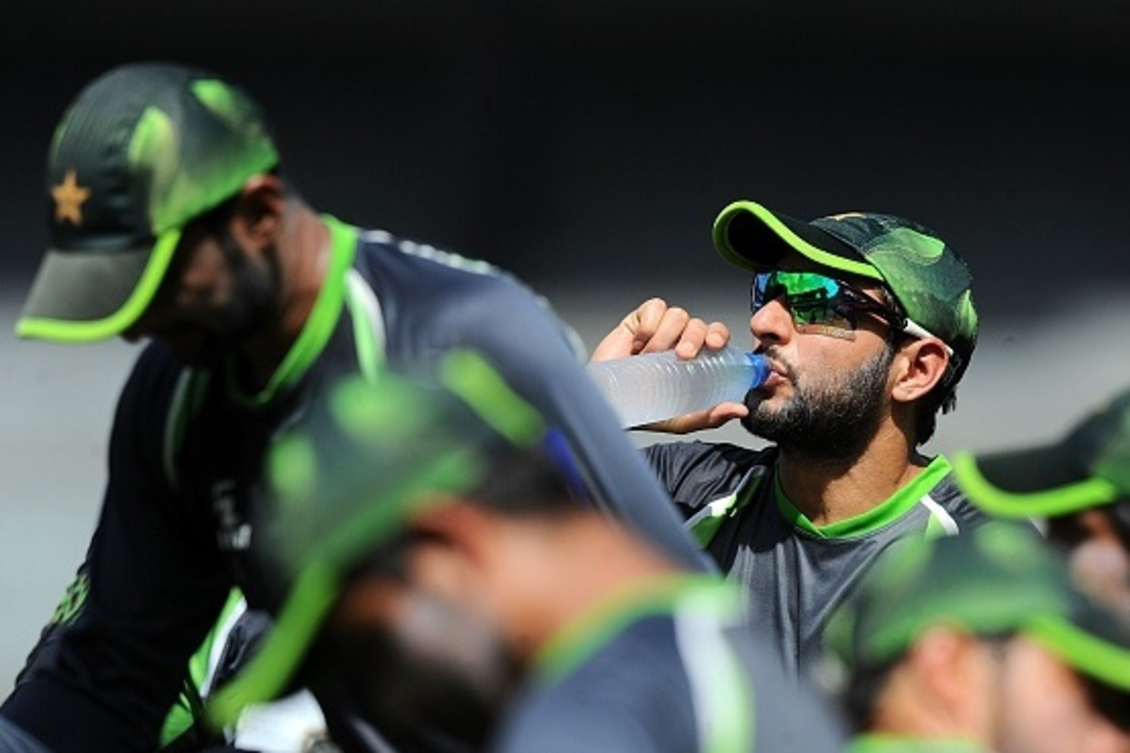 Pakistan T20 cricket captain Shahid Afrid drinks water during a practice session at the R. Premadasa International Cricket Stadium in Colombo on July 29, 2015. Sri Lanka and Pakistan first Twenty20 International match will be played from July 30 at the R Pakistan T20 cricket captain Shahid Afrid drinks water during a practice session at the R. Premadasa International Cricket Stadium in Colombo on July 29, 2015. Sri Lanka and Pakistan first Twenty20 International match will be played from July 30 at the R