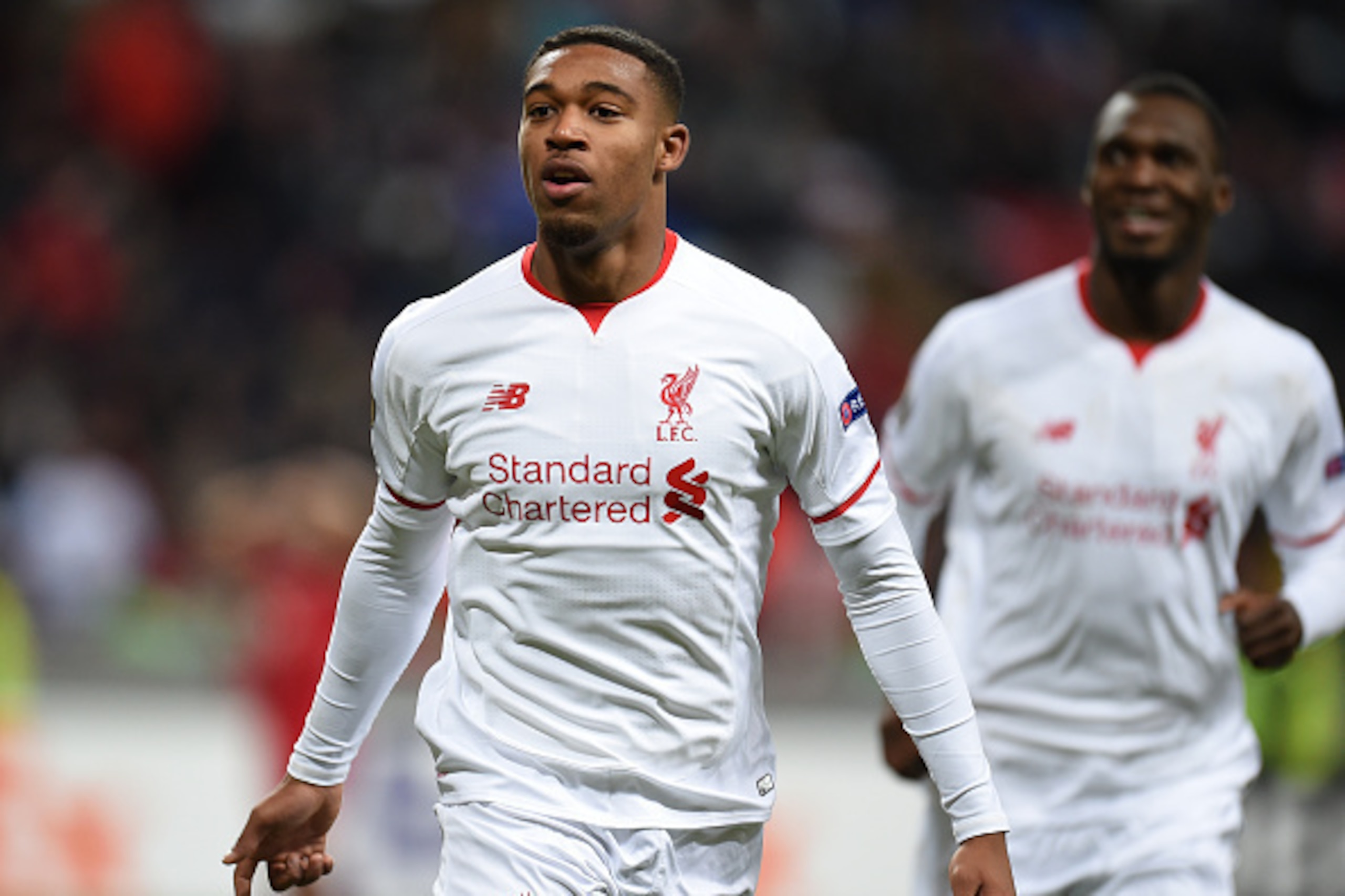 KAZAN, RUSSIA - NOVEMBER 05: Jordon Ibe of Liverpool FC celebrates after scoring a goal during the UEFA Europa League group B match between FC Rubin Kazan and Liverpool FC at the Kazan Arena Stadium on November 05, 2015 in Moscow, Russia.  (Photo by Epsil