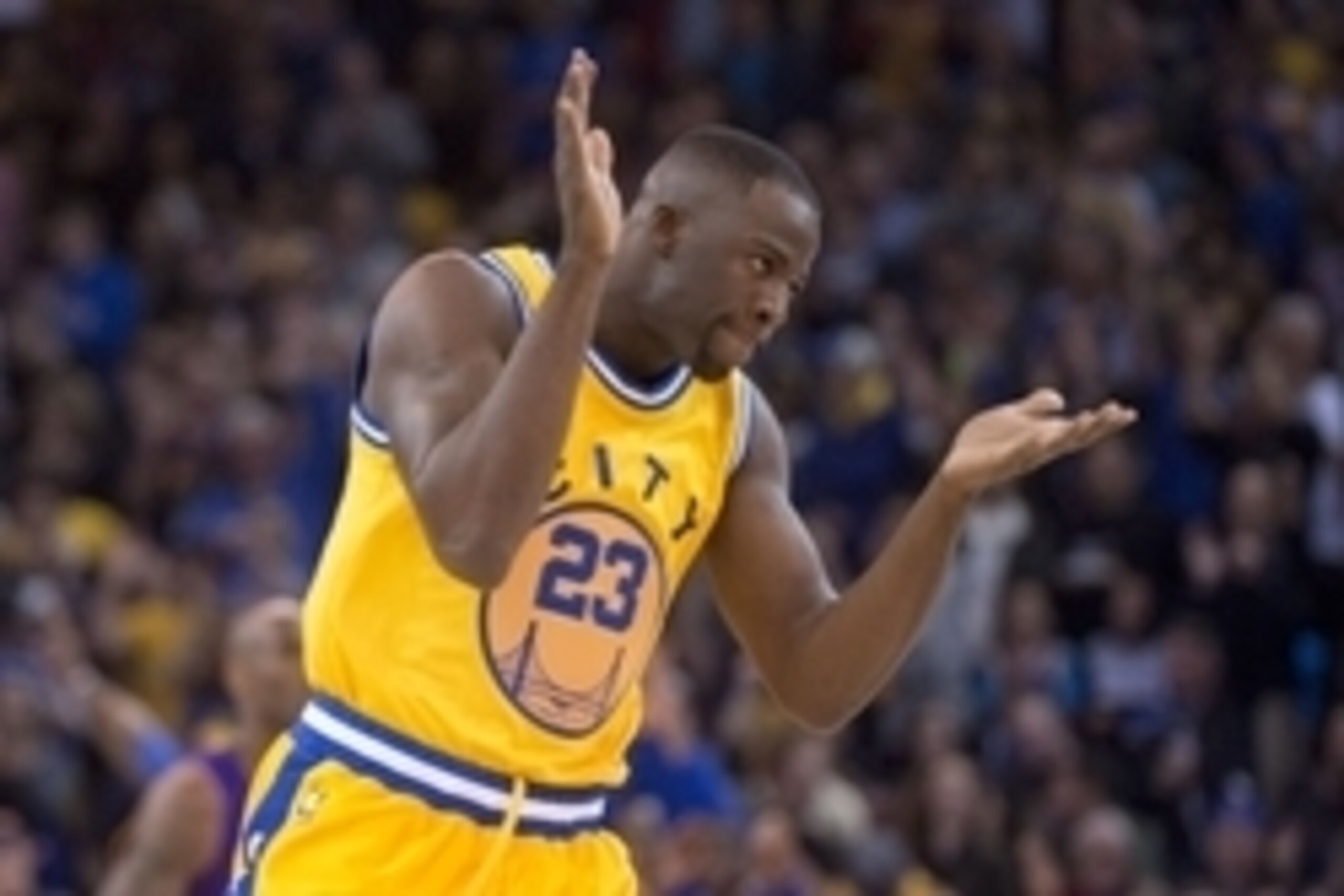 November 24, 2015; Oakland, CA, USA; Golden State Warriors forward Draymond Green (23) celebrates during the first quarter against the Los Angeles Lakers at Oracle Arena. Mandatory Credit: Kyle Terada-USA TODAY Sports November 24, 2015; Oakland, CA, USA; Golden State Warriors forward Draymond Green (23) celebrates during the first quarter against the Los Angeles Lakers at Oracle Arena. Mandatory Credit: Kyle Terada-USA TODAY Sports