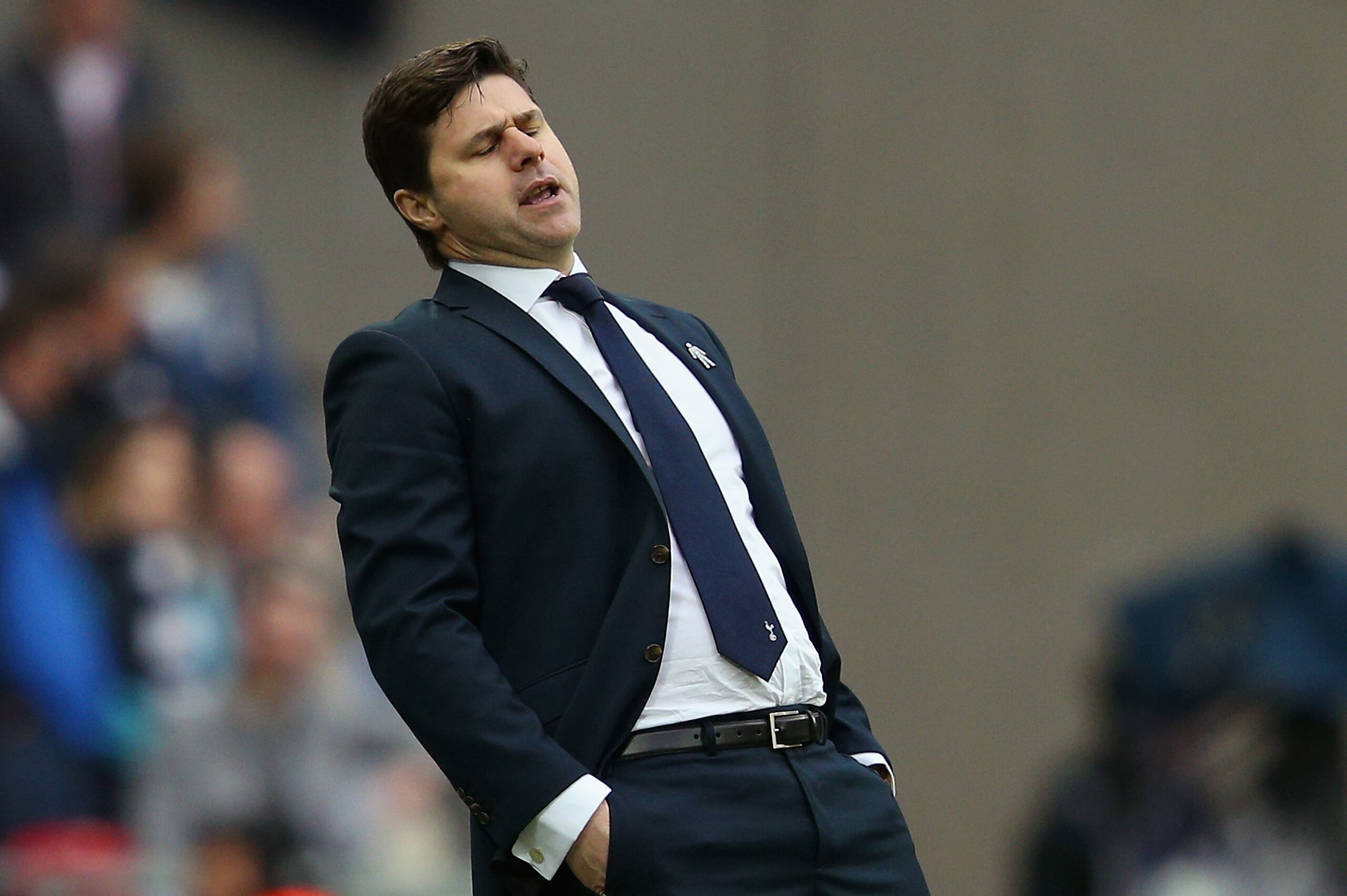 LONDON, ENGLAND - MARCH 01:  Manager Mauricio Pochettino of Spurs reacts during the Capital One Cup Final match between Chelsea and Tottenham Hotspur at Wembley Stadium on March 1, 2015 in London, England.  (Photo by Clive Mason/Getty Images)