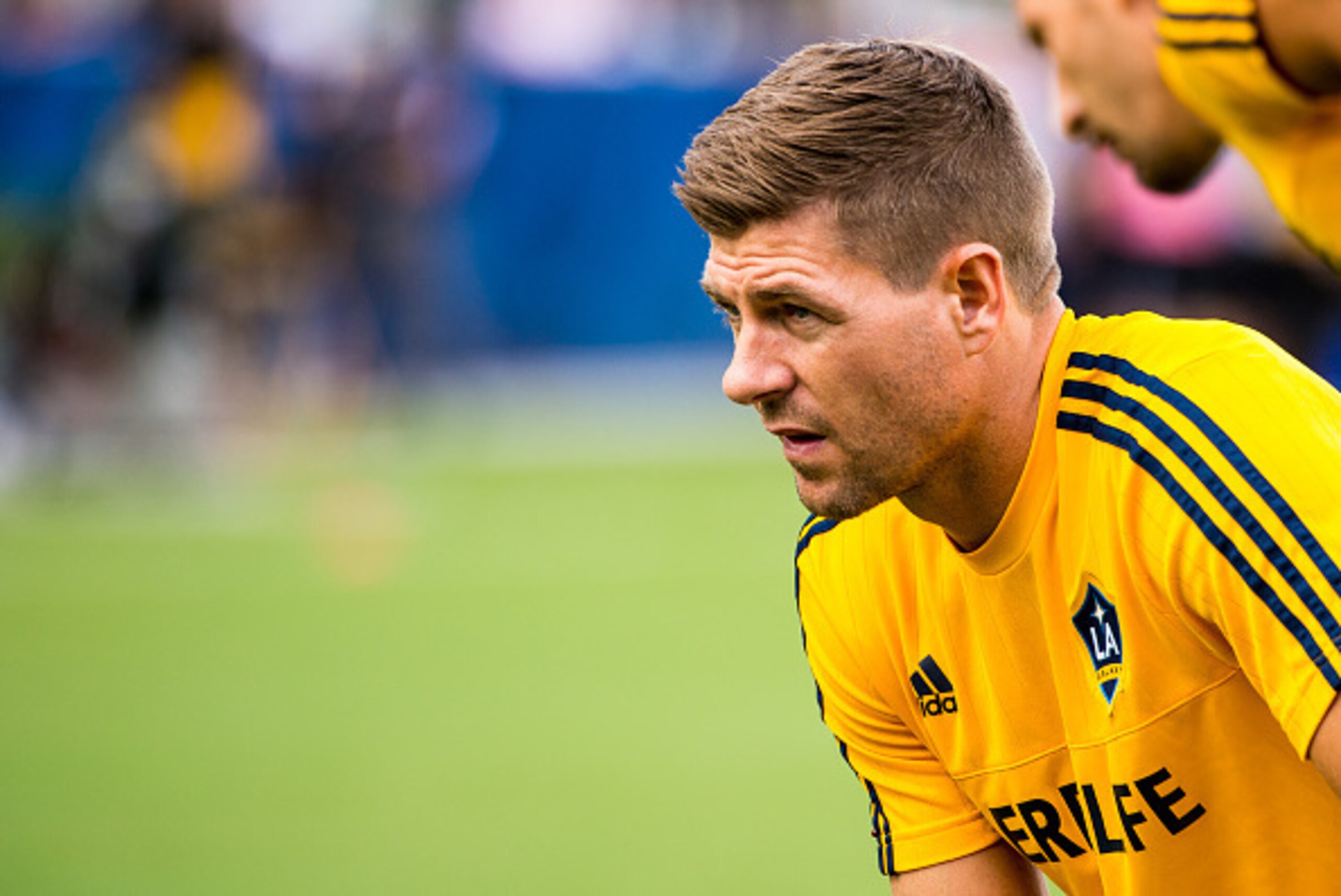 CARSON, CA - OCTOBER 18: Steven Gerrard #8 of Los Angeles Galaxy warms up prior to the Los Angeles Galaxy's MLS match against Portland Timbers at the StubHub Center on October 18, 2015 in Carson, California.  The Portland Timbers won the match 5-2  (Photo