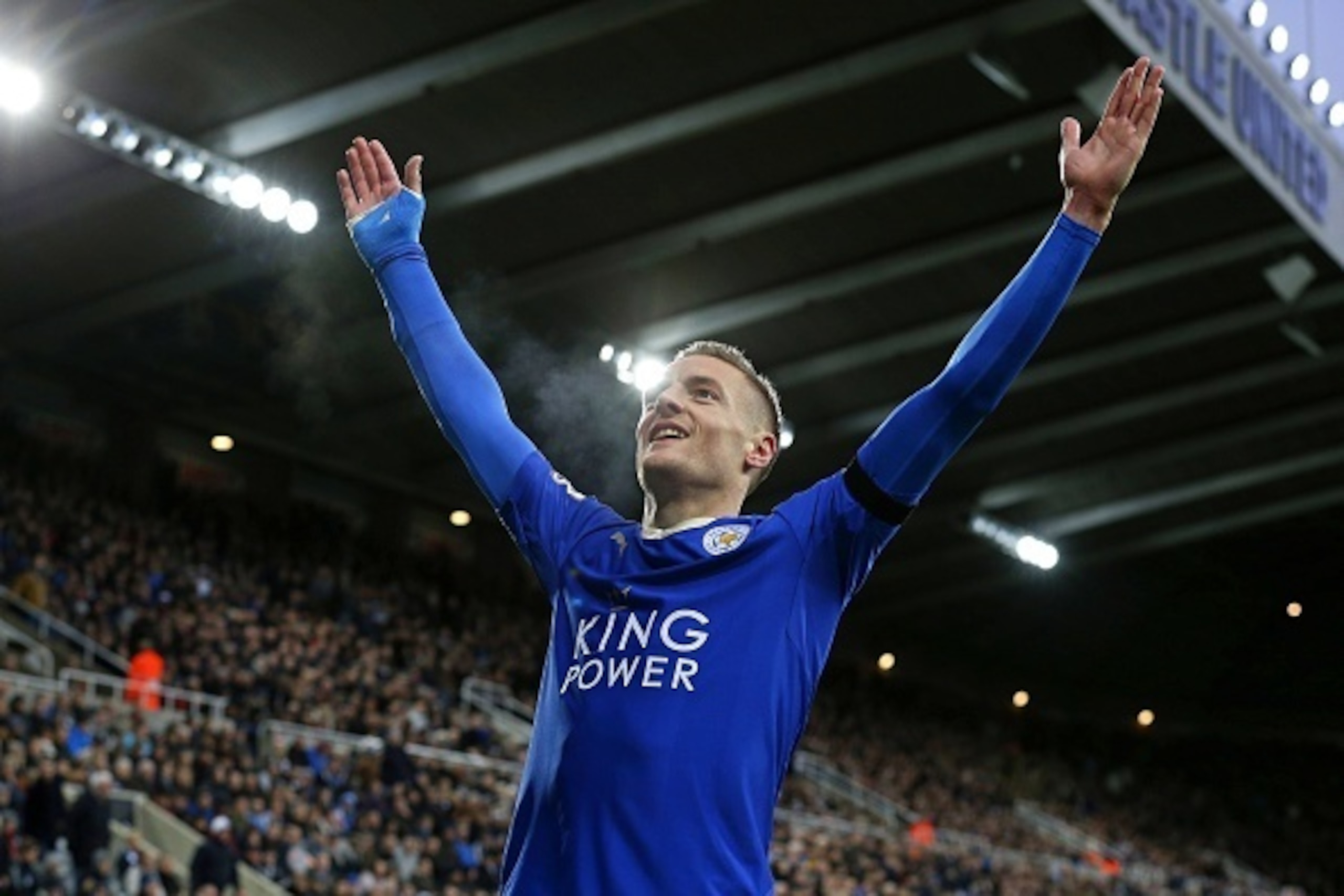 Leicester City's English striker Jamie Vardy celebrates after scoring his team's first goal during the English Premier League football match between Newcastle United and Leicester City at St James' Park in Newcastle-upon-Tyne, north east England, on Novem Leicester City's English striker Jamie Vardy celebrates after scoring his team's first goal during the English Premier League football match between Newcastle United and Leicester City at St James' Park in Newcastle-upon-Tyne, north east England, on Novem