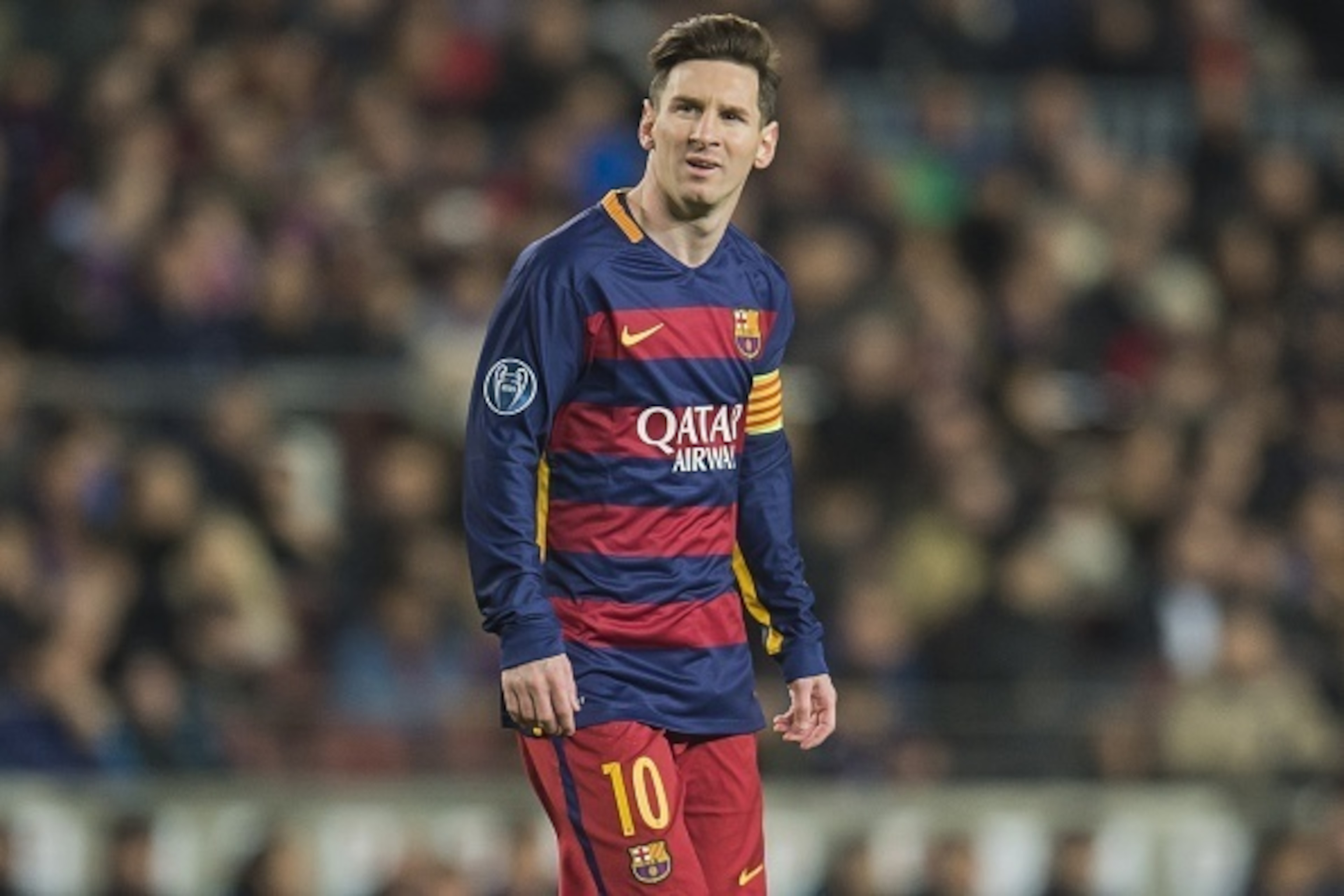 Lionel Andres Messi of FC Barcelona during the Champions League match between FC Barcelona and AS Roma on November 24, 2015 at the Camp Nou stadium in Barcelona, Spain.(Photo by VI Images via Getty Images) Lionel Andres Messi of FC Barcelona during the Champions League match between FC Barcelona and AS Roma on November 24, 2015 at the Camp Nou stadium in Barcelona, Spain.(Photo by VI Images via Getty Images)