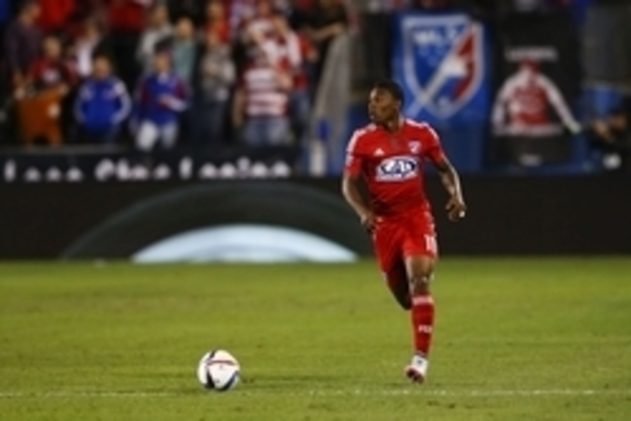 Nov 8, 2015; Dallas, TX, USA;  FC Dallas forward Fabian Castillo (11) during the match against the Seattle Sounders FC in the MLS Playoffs at Toyota Stadium. Mandatory Credit: Kevin Jairaj-USA TODAY Sports