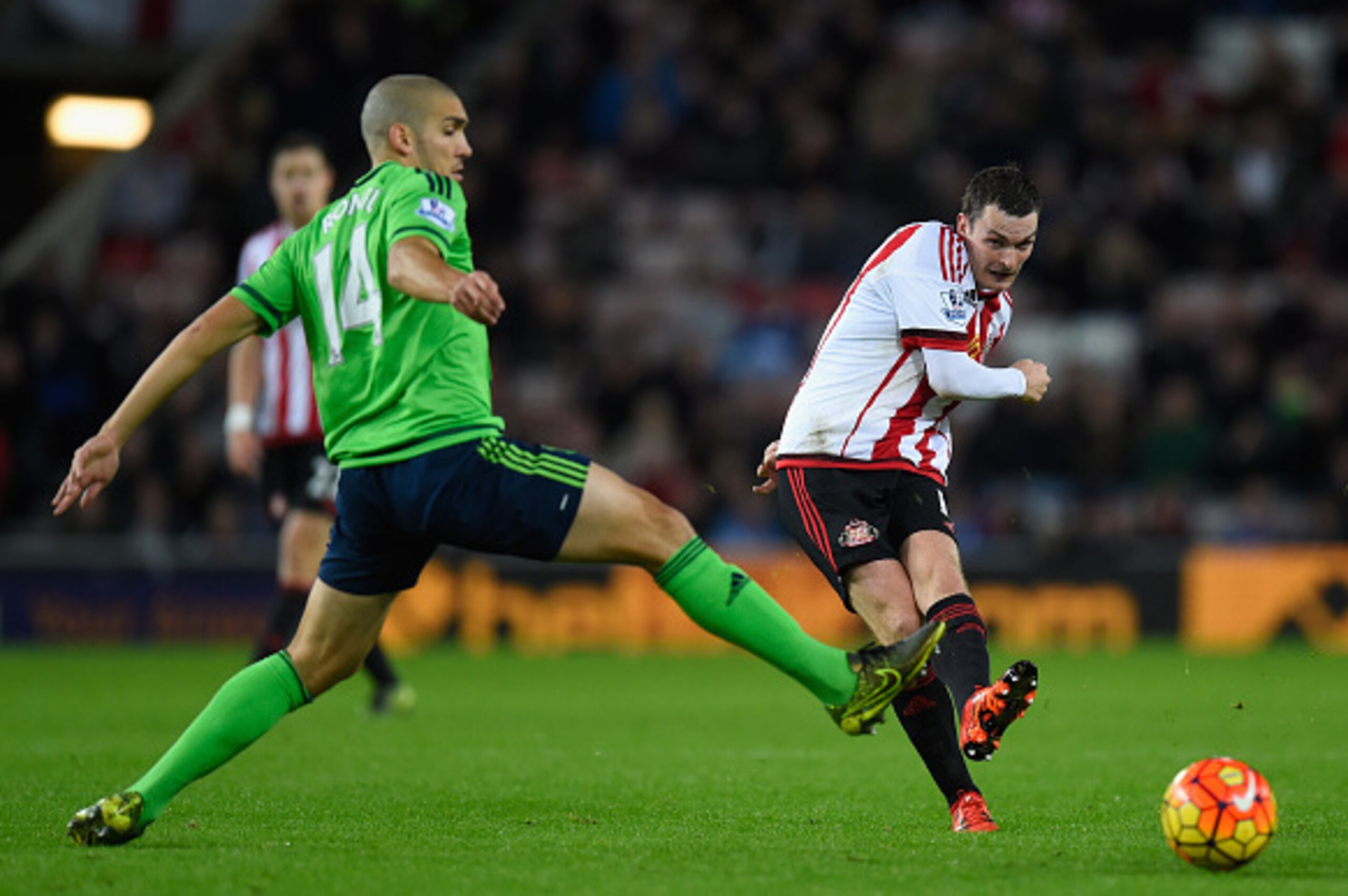 SUNDERLAND, ENGLAND - NOVEMBER 07:  Sunderland player Adam Johnson in action during the Barclays Premier League match between Sunderland and Southampton at Stadium of Light on November 7, 2015 in Sunderland, England.  (Photo by Stu Forster/Getty Images)