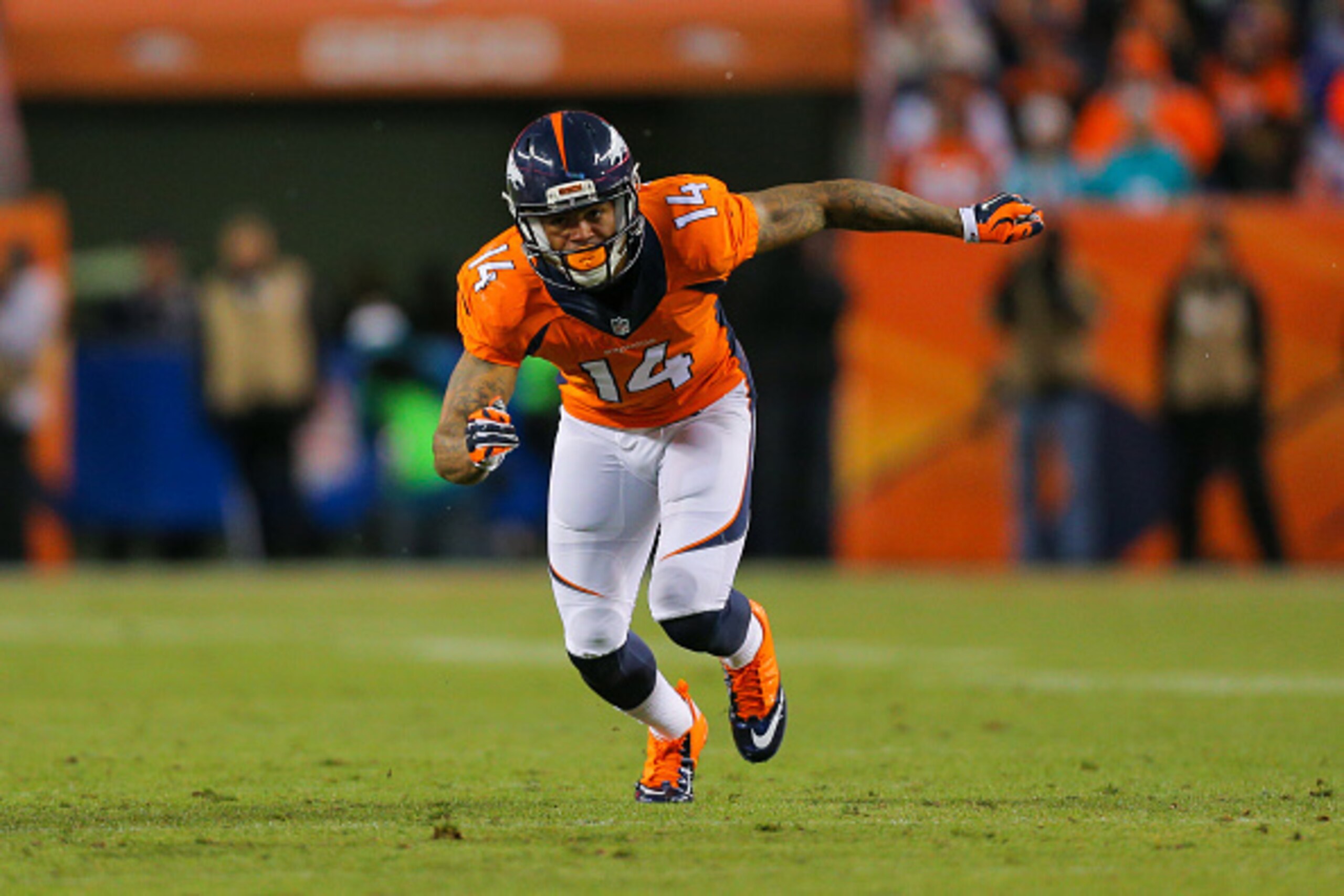 DENVER, CO - NOVEMBER 23:  Wide receiver Cody Latimer #14 of the Denver Broncos in action against the Miami Dolphins at Sports Authority Field at Mile High on November 23, 2014 in Denver, Colorado.  (Photo by Justin Edmonds/Getty Images)