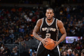 DENVER, CO - NOVEMBER 27:  Kawhi Leonard #2 of the San Antonio Spurs during the game against the Denver Nuggets on November 27, 2015 at the Pepsi Center in Denver, Colorado. NOTE TO USER: User expressly acknowledges and agrees that, by downloading and/or 