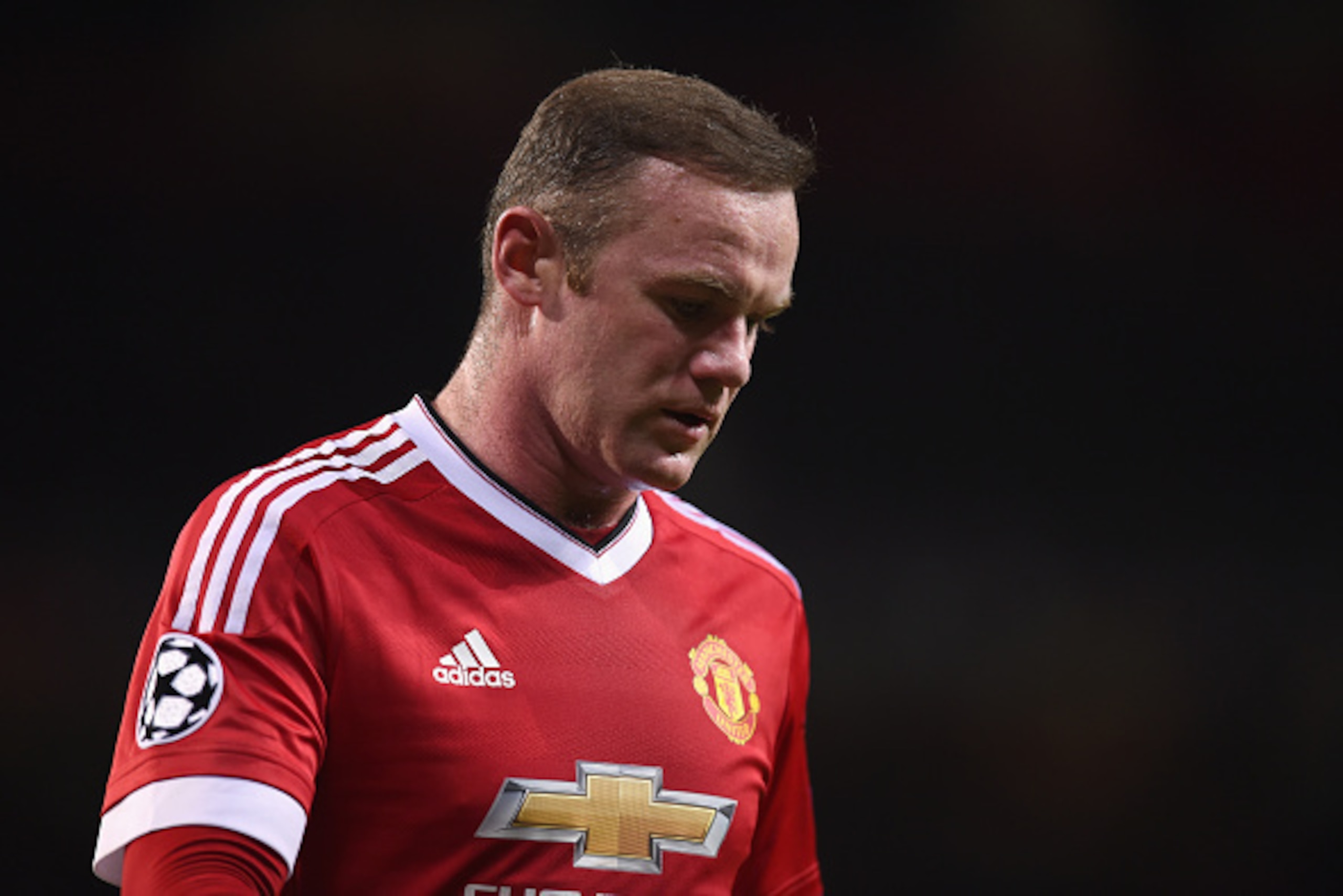 MANCHESTER, ENGLAND - NOVEMBER 25:  Wayne Rooney of Manchester United looks thoughtful during the UEFA Champions League Group B match between Manchester United FC and PSV Eindhoven at Old Trafford on November 25, 2015 in Manchester, United Kingdom.  (Phot