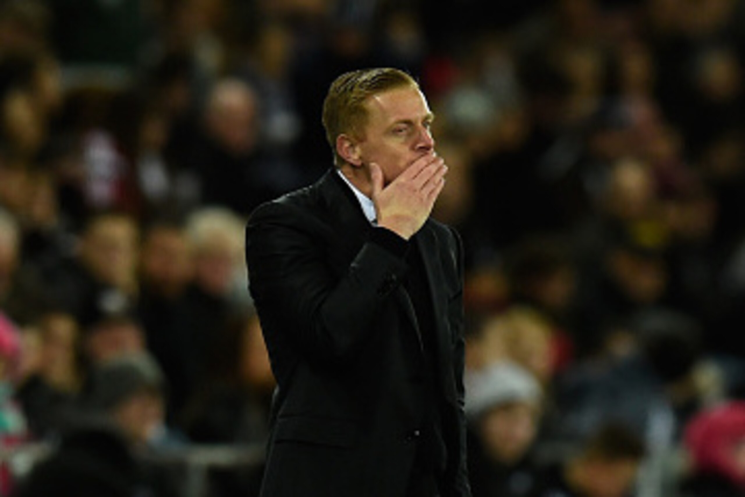 SWANSEA, WALES - NOVEMBER 21:  Swansea manager Garry Monk reacts during the Barclays Premier League match between Swansea City and A.F.C. Bournemouth at Liberty Stadium on November 21, 2015 in Swansea, Wales.  (Photo by Stu Forster/Getty Images)