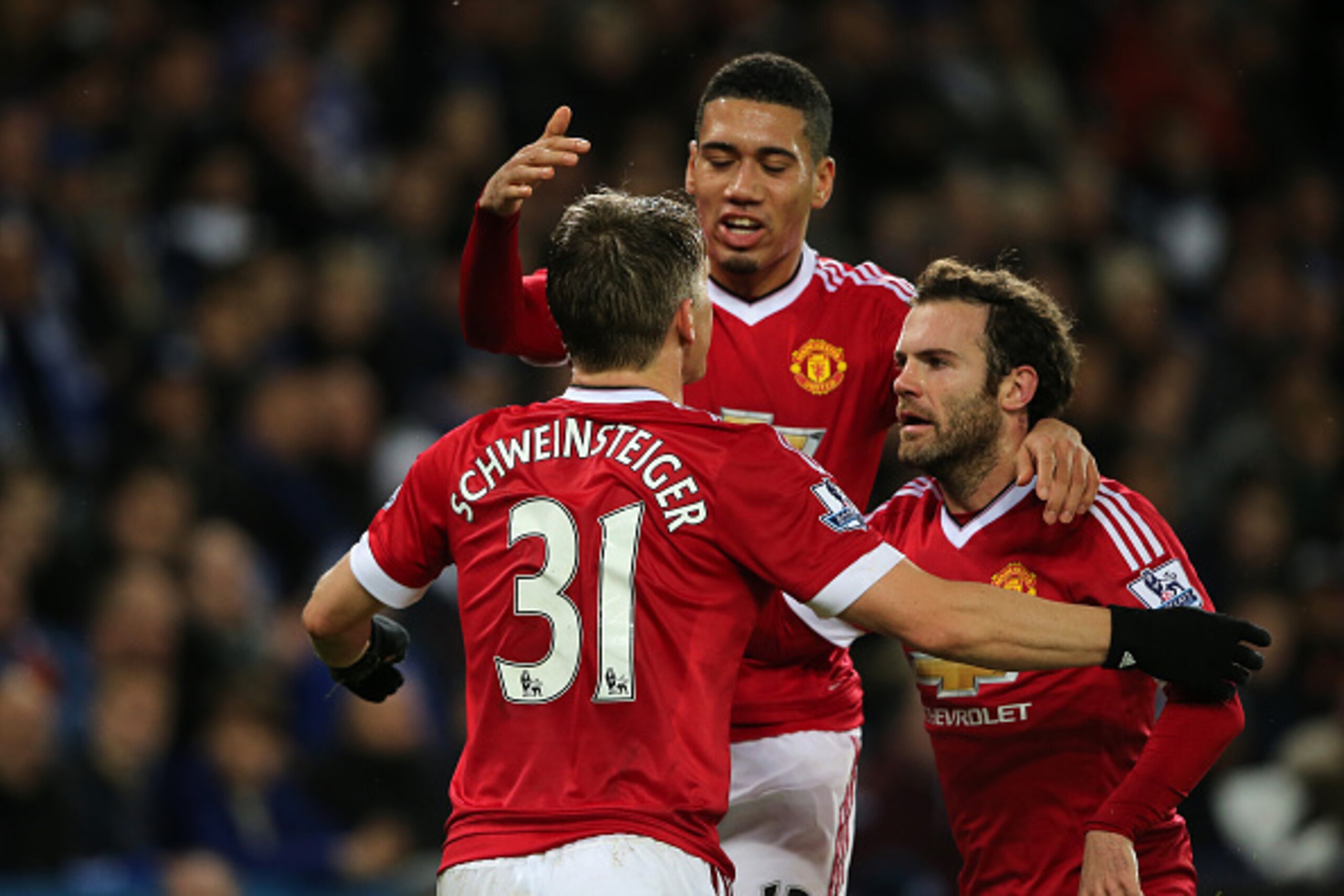 LEICESTER, ENGLAND - NOVEMBER 28:  Bastian Schweinsteiger of Manchester United celebrates after scoring a goal to make it 1-1 during the Barclays Premier League match between Leicester City and Manchester United at The King Power Stadium on November 28, 2