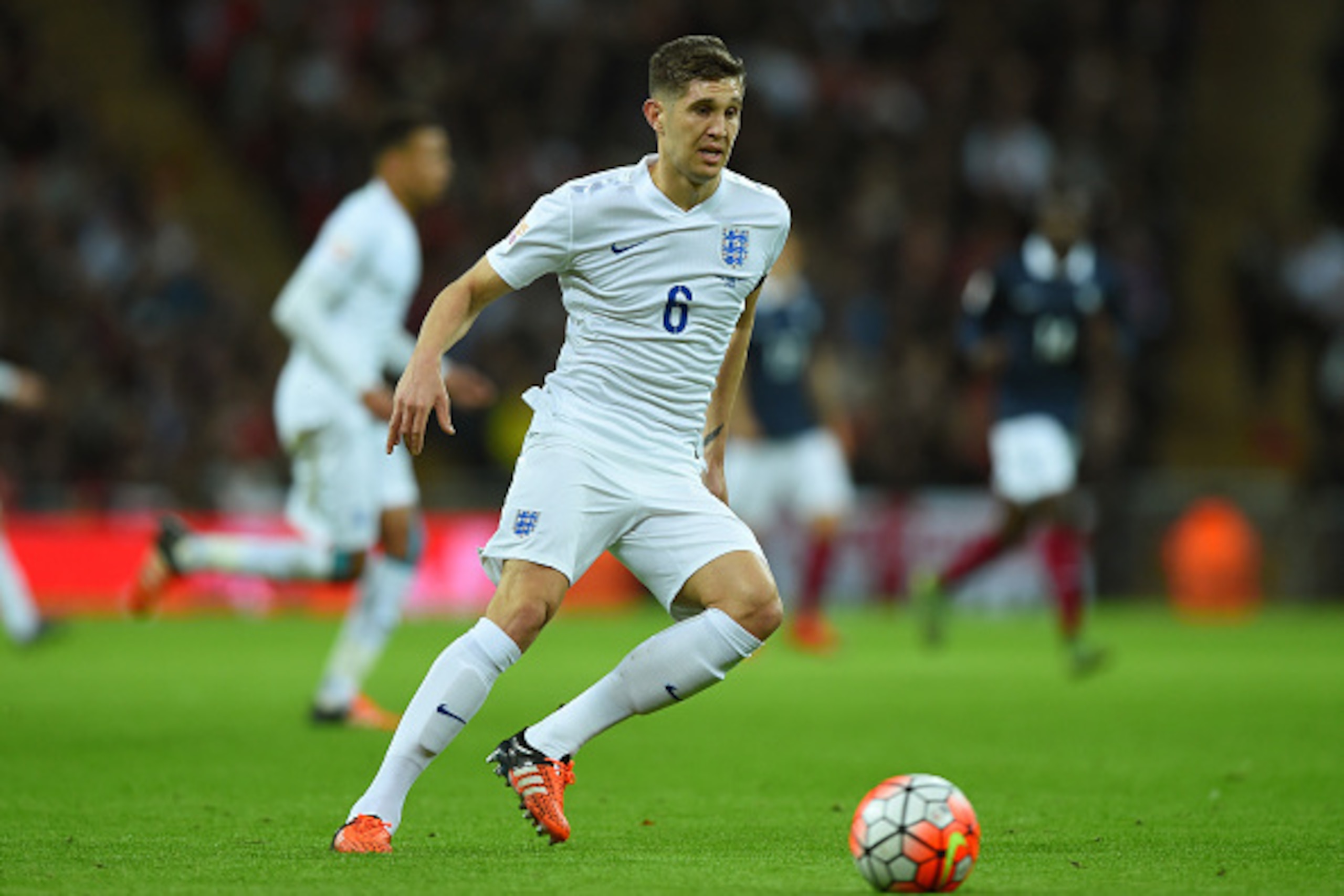 LONDON, ENGLAND - NOVEMBER 17: John Stones of England in action during the International Friendly match between England and France at Wembley Stadium on November 17, 2015 in London, England.  (Photo by Shaun Botterill/Getty Images)