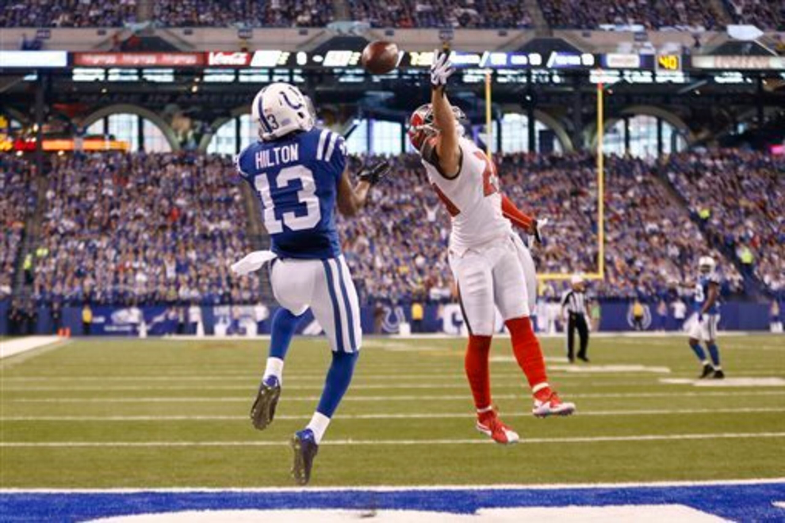 The Bucs defense finally broke in the second half on this touchdown catch by the Colts' T.Y. Hilton.