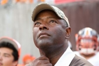 Sep 5, 2015; Nashville, TN, USA; Bowling Green Falcons head coach Dino Babers waits to lead his team out after a lightning delay during the second half against the Tennessee Volunteers at Nissan Stadium. Tennessee won 59 to 30. Mandatory Credit: Randy Sar