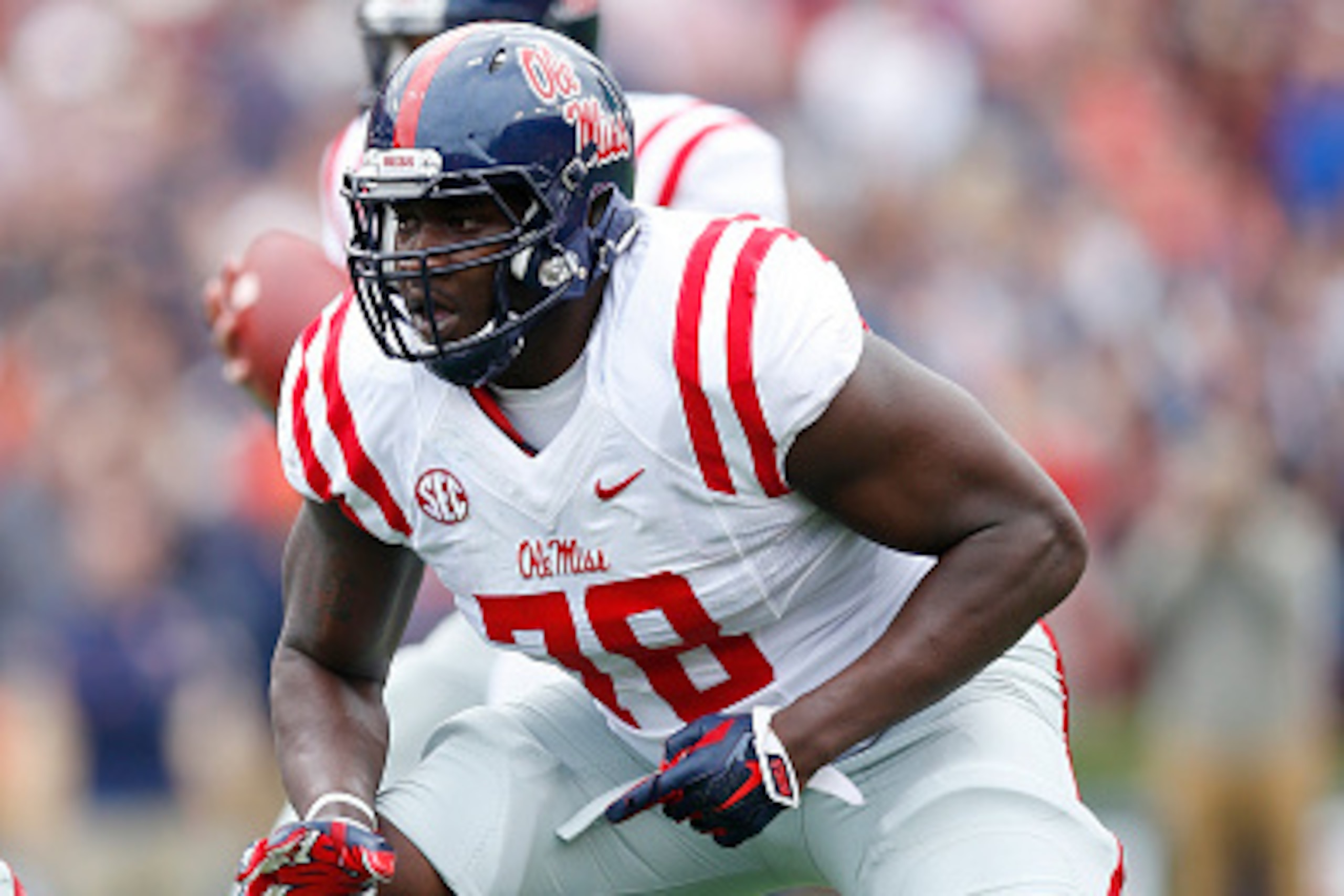 AUBURN, AL - OCTOBER 31: Laremy Tunsil #78 of the Ole Miss Rebels in action during a game against the Auburn Tigers at Jordan-Hare Stadium on October 31, 2015 in Auburn, Alabama. Ole Miss defeated Auburn 27-19. (Photo by Joe Robbins/Getty Images)