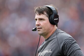 AUBURN, AL - OCTOBER 31: Defensive coordinator Will Muschamp of the Auburn Tigers looks on from the sideline during a game against the Ole Miss Rebels at Jordan-Hare Stadium on October 31, 2015 in Auburn, Alabama. Ole Miss defeated Auburn 27-19. (Photo by