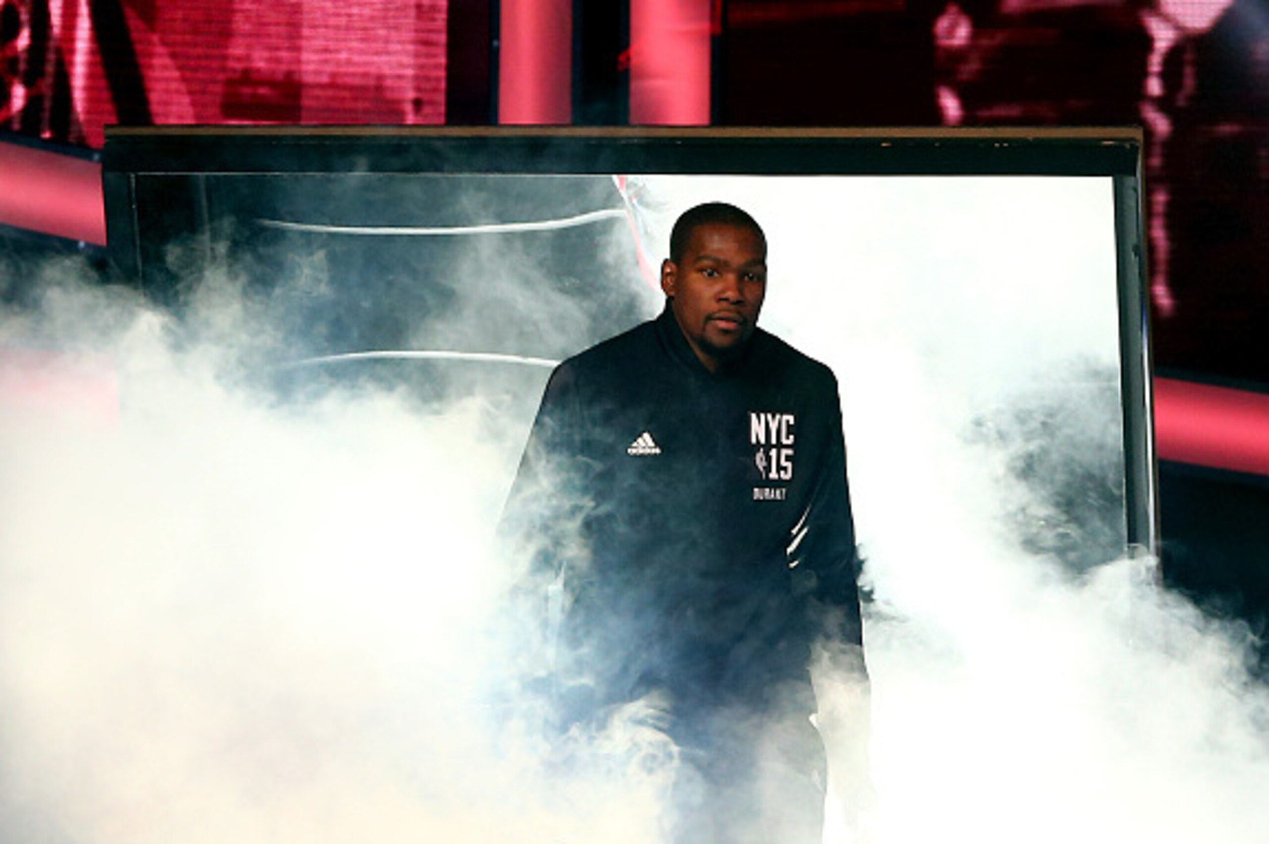 NEW YORK, NY - FEBRUARY 15:  Kevin Durant #35 of the Oklahoma City Thunder and the Western Conference walks on stage prior to the 2015 NBA All-Star Game at Madison Square Garden on February 15, 2015 in New York City.  NOTE TO USER: User expressly acknowle