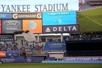 Oct 25, 2015; New York, NY, USA; A member of the US Army Black Knights parachutes in before the game between the New York City FC and the New England Revolution at Yankee Stadium. Mandatory Credit: Anthony Gruppuso-USA TODAY Sports