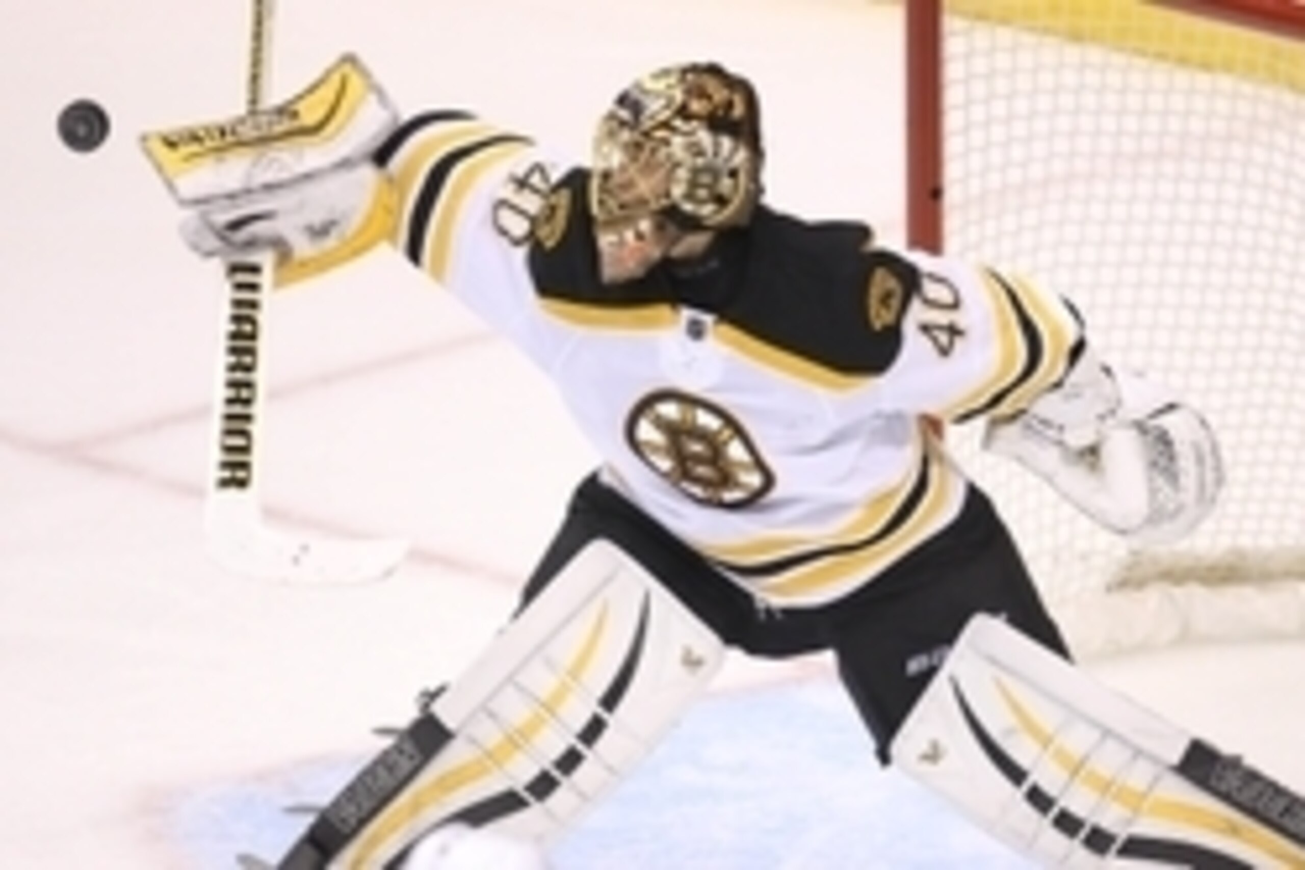 Nov 23, 2015; Toronto, Ontario, CAN; Boston Bruins goalie Tuukka Rask (40) makes a blocker save against the Toronto Maple Leafs at Air Canada Centre. Mandatory Credit: Tom Szczerbowski-USA TODAY Sports