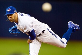 Oct 8, 2015; Toronto, Ontario, CAN; Toronto Blue Jays starting pitcher David Price throws a pitch against the Texas Rangers in the first inning in game one of the ALDS at Rogers Centre. Mandatory Credit:  Fred Thornhill-Pool Photo via USA TODAY Sports