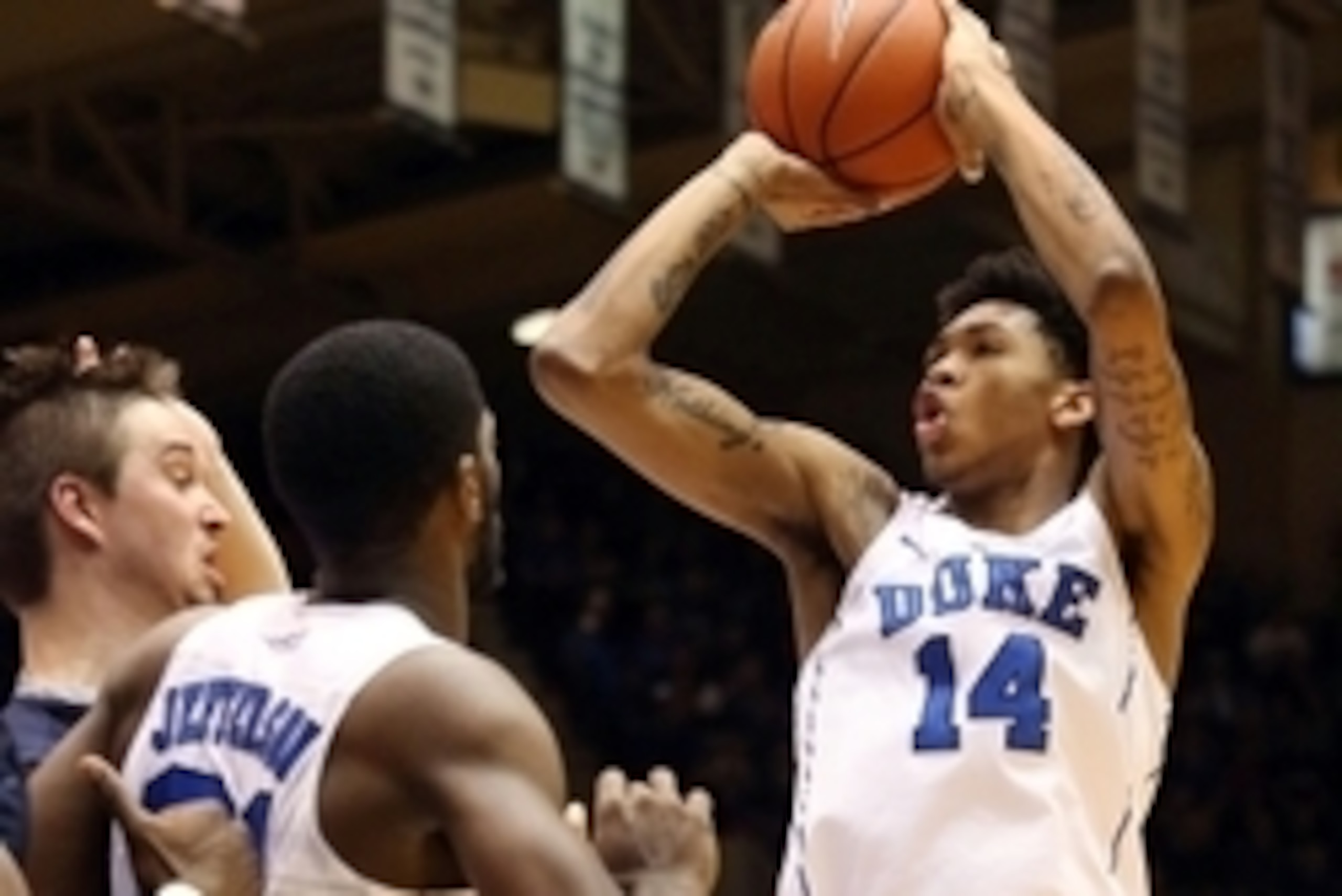 Nov 25, 2015; Durham, NC, USA; Duke Blue Devils guard Brandon Ingram (14) shoots against the Yale Bulldogs in their game at Cameron Indoor Stadium. Mandatory Credit: Mark Dolejs-USA TODAY Sports Nov 25, 2015; Durham, NC, USA; Duke Blue Devils guard Brandon Ingram (14) shoots against the Yale Bulldogs in their game at Cameron Indoor Stadium. Mandatory Credit: Mark Dolejs-USA TODAY Sports