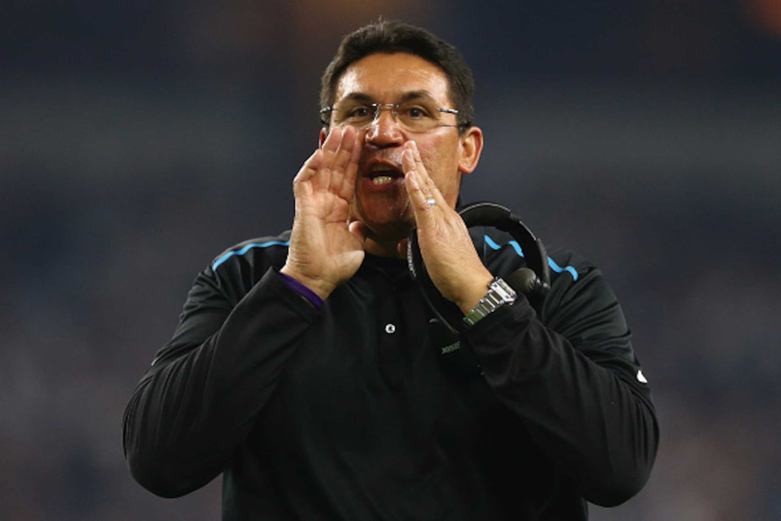 ARLINGTON, TX - NOVEMBER 26:  Head coach Ron Rivera of the Carolina Panthers during play against the Dallas Cowboys at AT&T Stadium on November 26, 2015 in Arlington, Texas.  (Photo by Ronald Martinez/Getty Images)