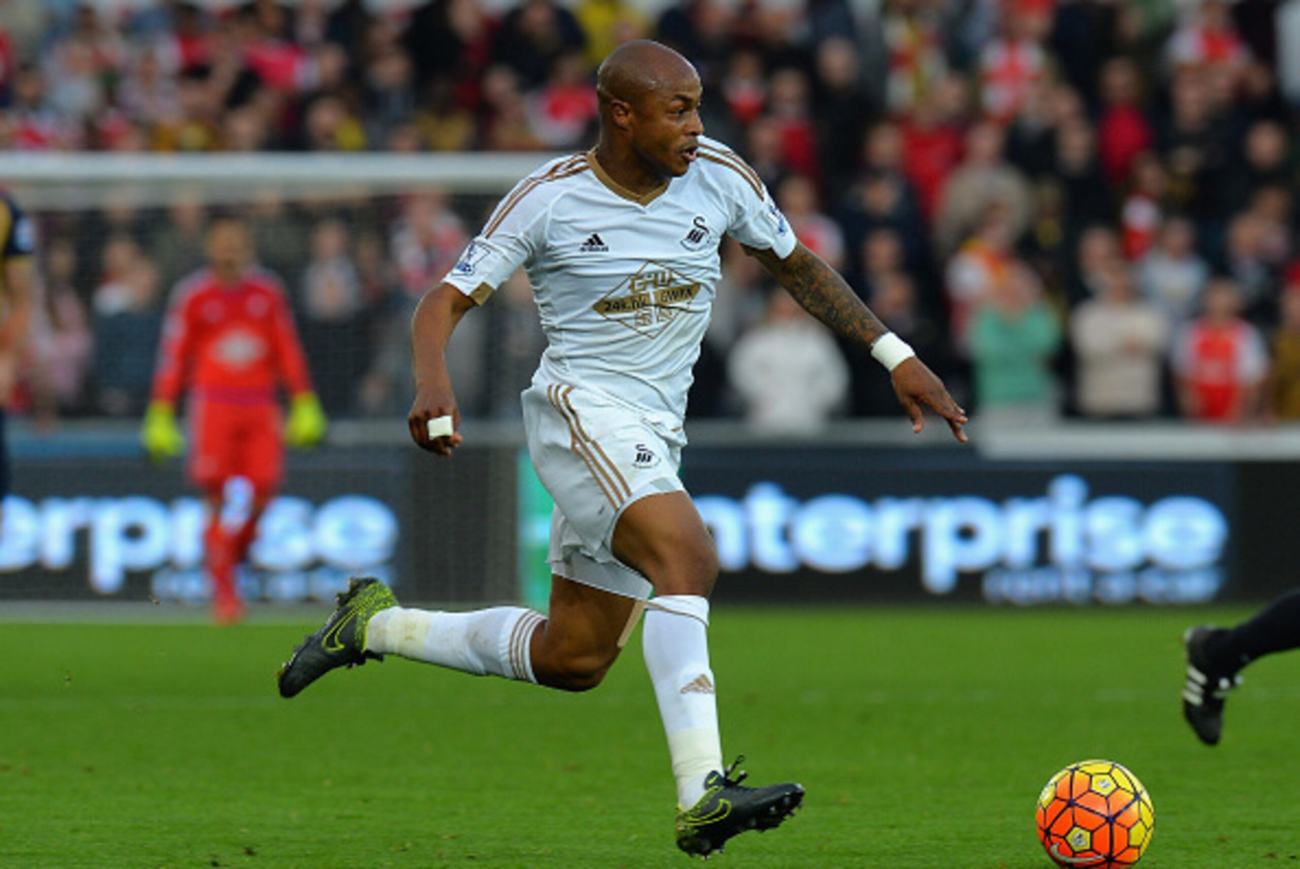 Andre Ayew of Swansea City during the Barclays Premier League match between Swansea City and Arsenal at Liberty Stadium on October 31, 2015 in Swansea, Wales.