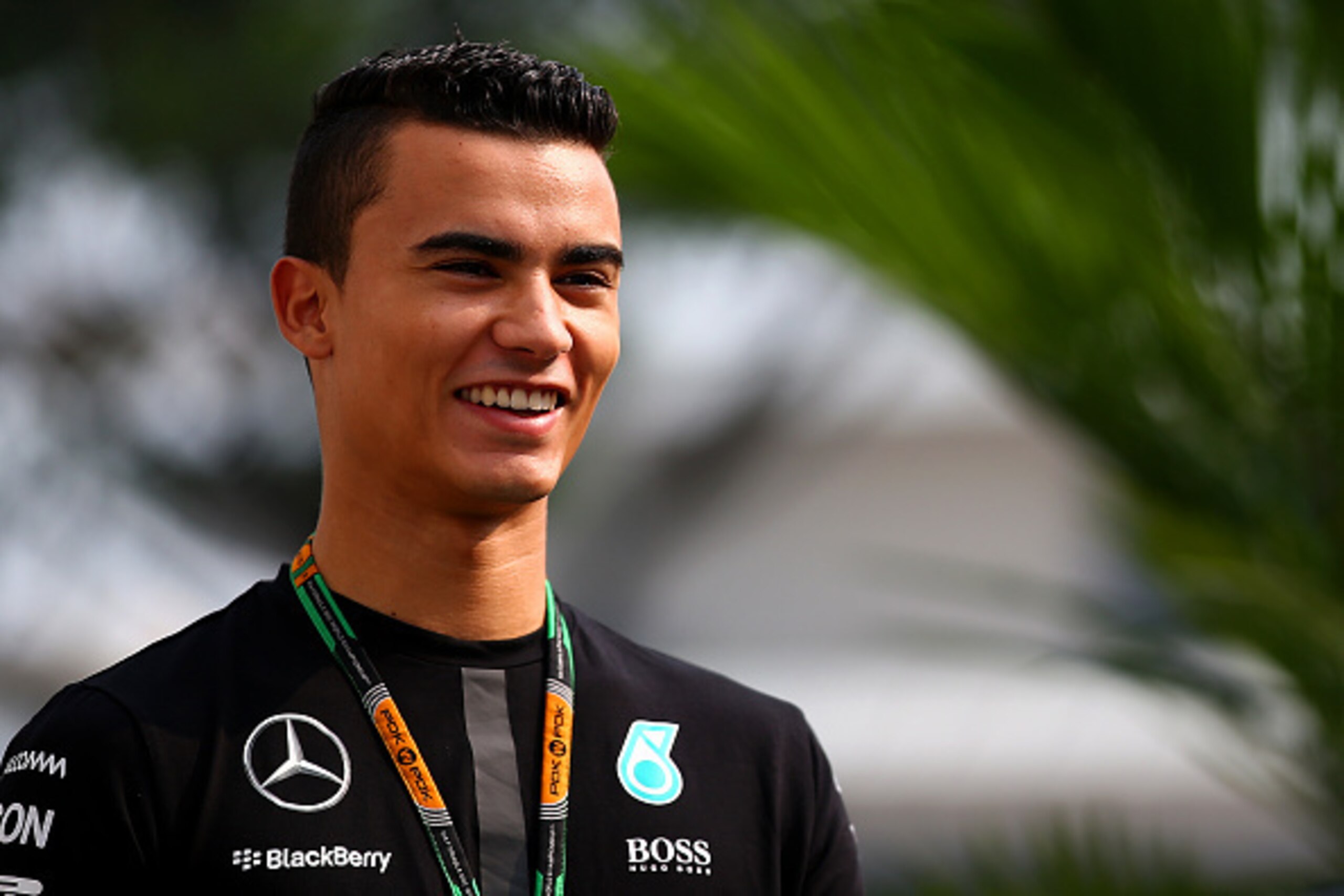 SINGAPORE - SEPTEMBER 19:  Pascal Wehrlein of Germany and Mercedes GP arrives in the paddock before final practice for the Formula One Grand Prix of Singapore at Marina Bay Street Circuit on September 19, 2015 in Singapore.  (Photo by Mark Thompson/Getty 