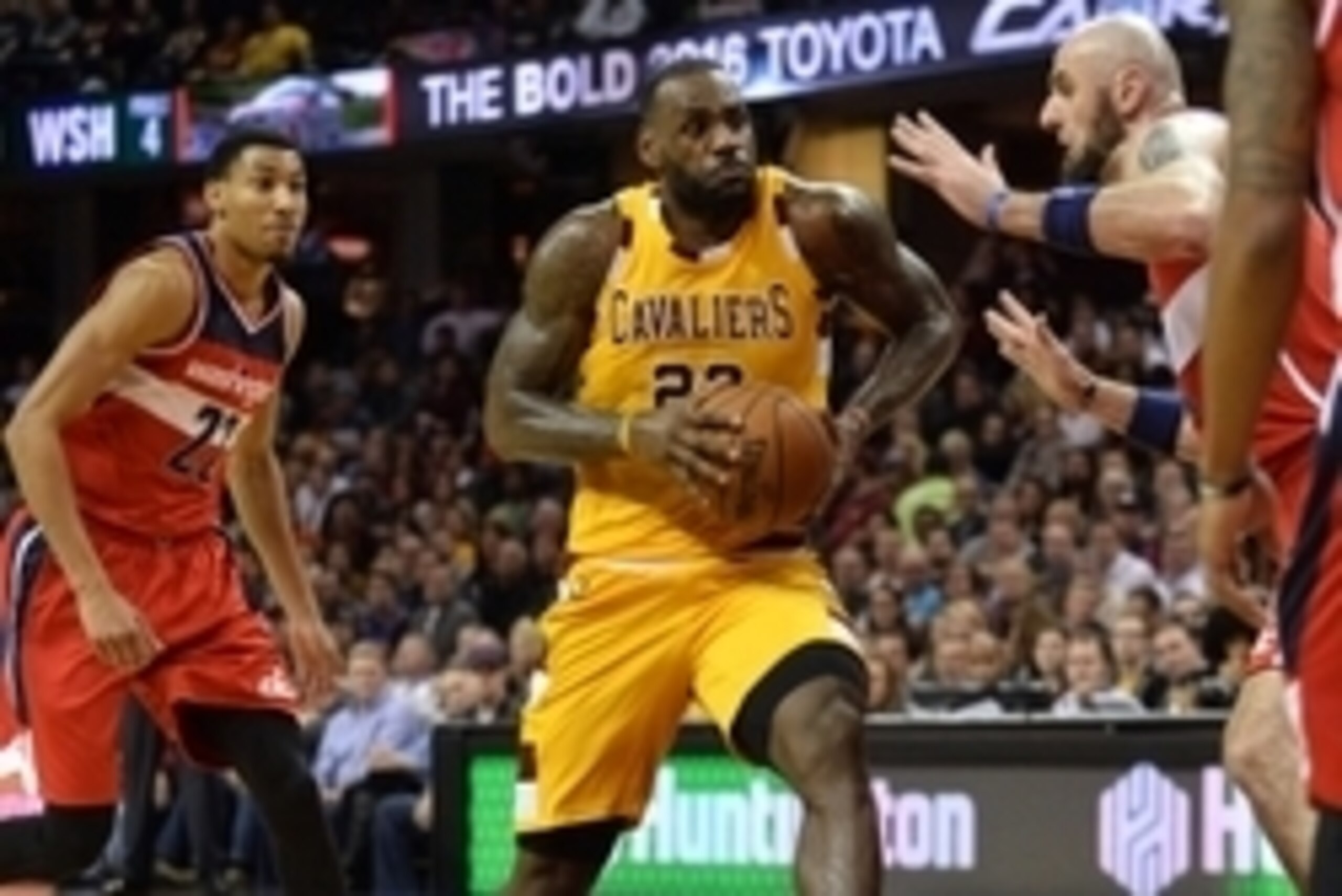 Dec 1, 2015; Cleveland, OH, USA; Cleveland Cavaliers forward LeBron James (23) dribbles the ball past Washington Wizards forward Otto Porter Jr. (22) during the third quarter at Quicken Loans Arena. The Wizards won 97-85. Mandatory Credit: Ken Blaze-USA T Dec 1, 2015; Cleveland, OH, USA; Cleveland Cavaliers forward LeBron James (23) dribbles the ball past Washington Wizards forward Otto Porter Jr. (22) during the third quarter at Quicken Loans Arena. The Wizards won 97-85. Mandatory Credit: Ken Blaze-USA T